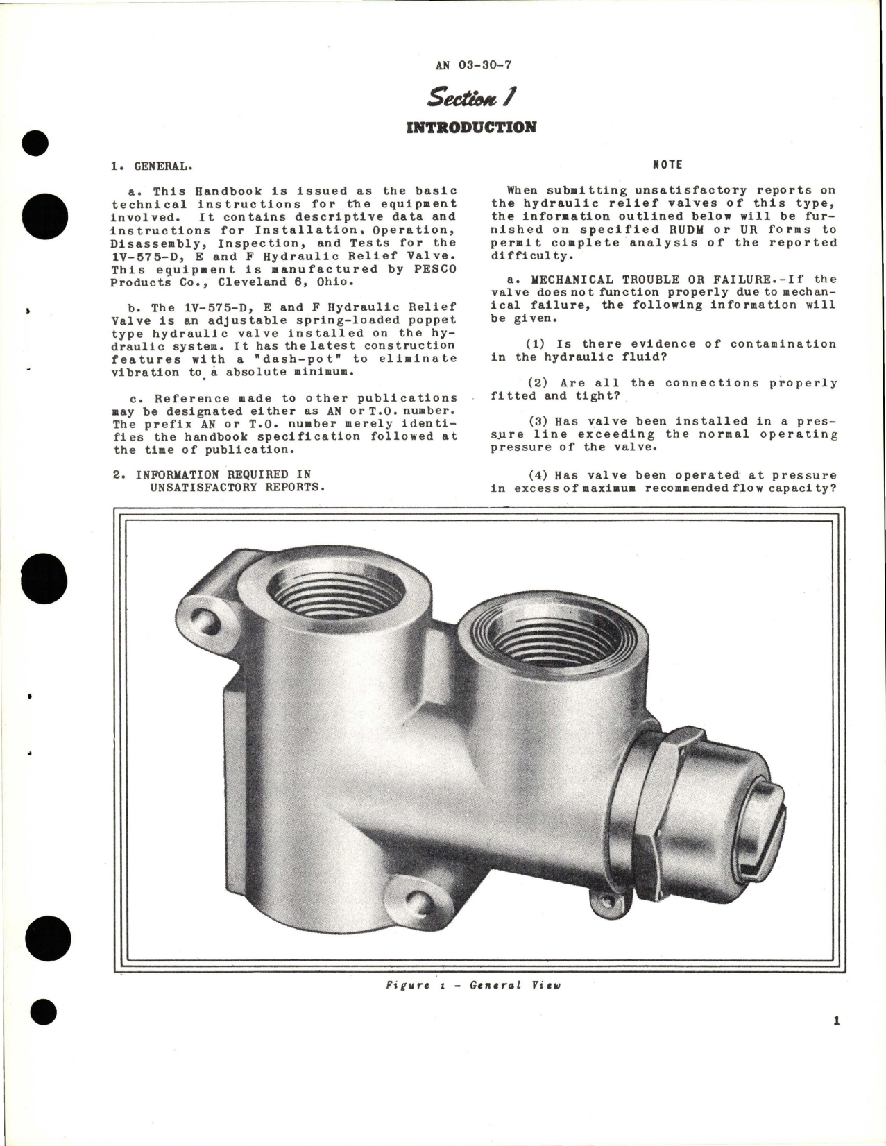 Sample page 5 from AirCorps Library document: Operation, Service and Overhaul Instructions with Parts Catalog for Pesco Hydraulic Relief Valve