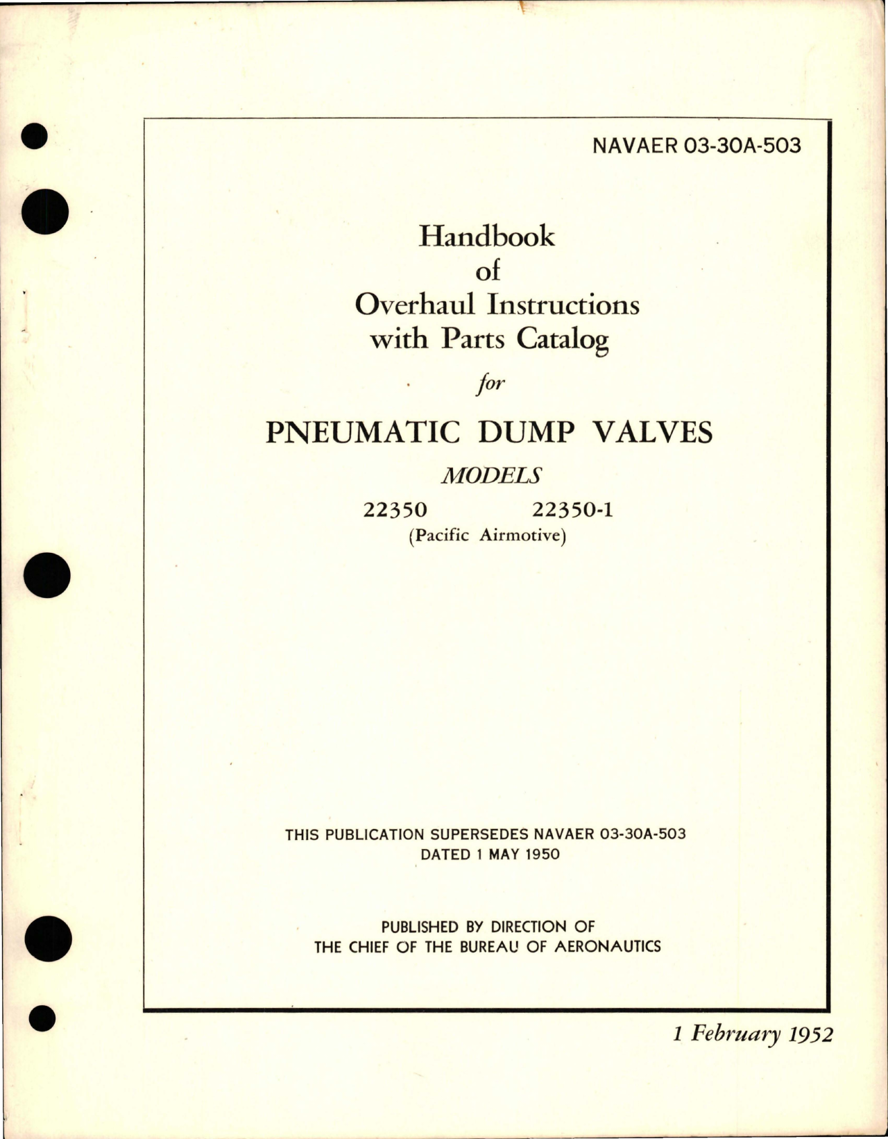 Sample page 1 from AirCorps Library document: Overhaul Instructions with Parts Catalog for Pneumatic Dump Valves - Models 22350 and 22350-1