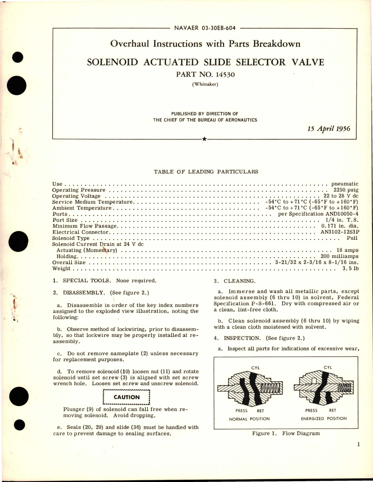 Sample page 1 from AirCorps Library document: Overhaul Instructions with Parts Breakdown for Solenoid Actuated Slide Selector Valve - Part 14530