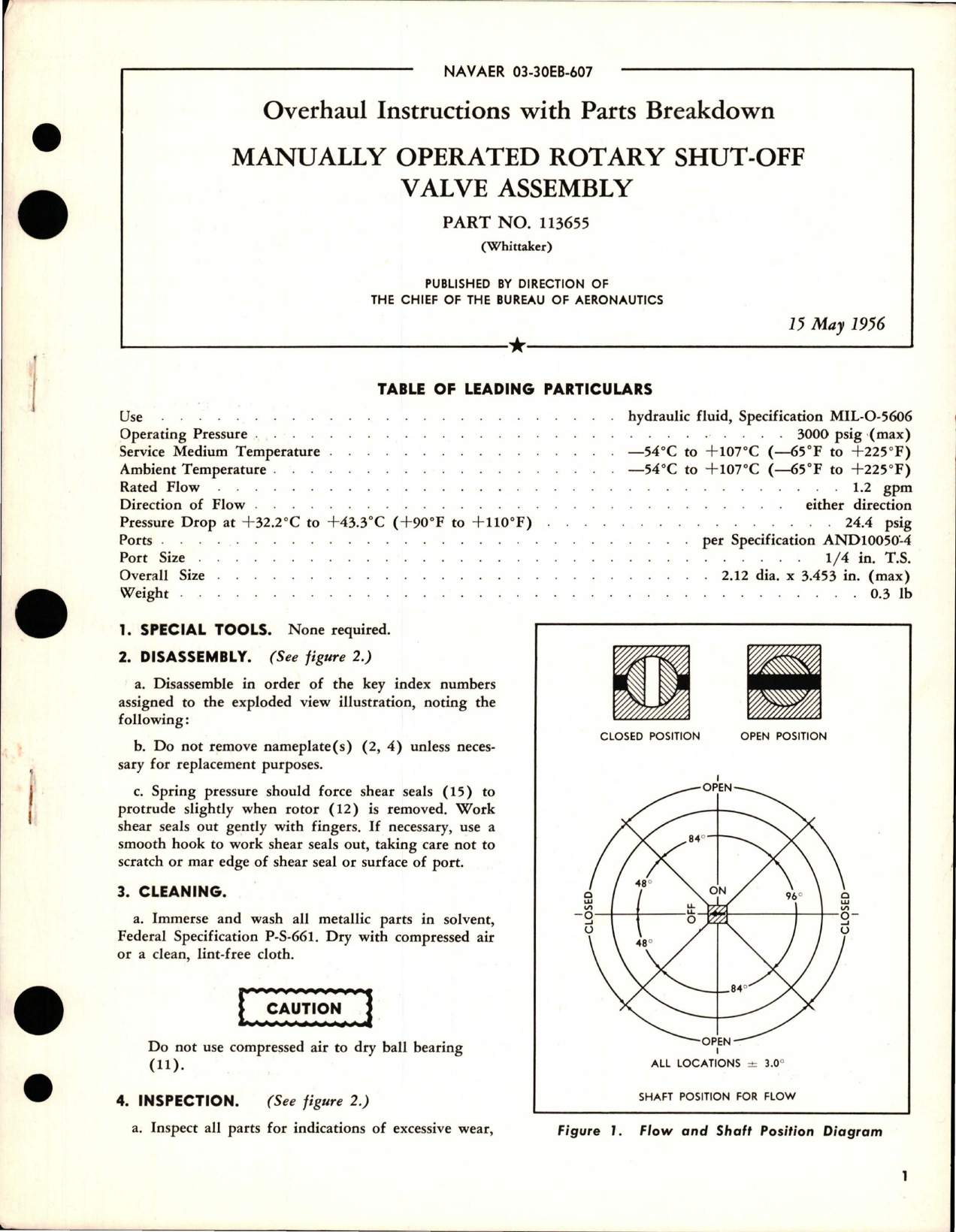 Sample page 1 from AirCorps Library document: Overhaul Instructions with Parts Breakdown for Manually Operated Rotary Shut-Off Valve Assembly - Part 113655