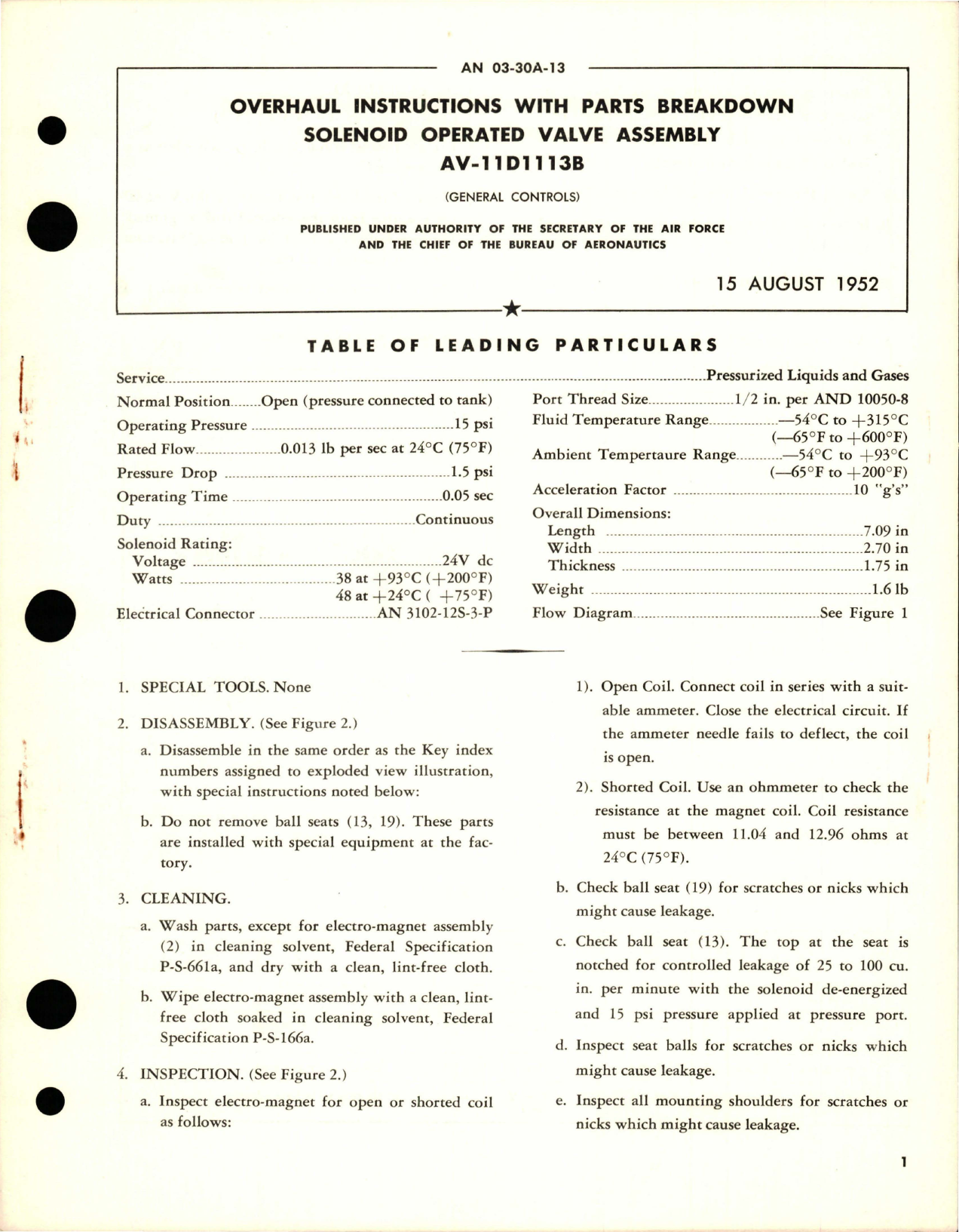 Sample page 1 from AirCorps Library document: Overhaul Instructions with Parts Breakdown for Solenoid Operated Valve Assembly - AV-11D1113B 