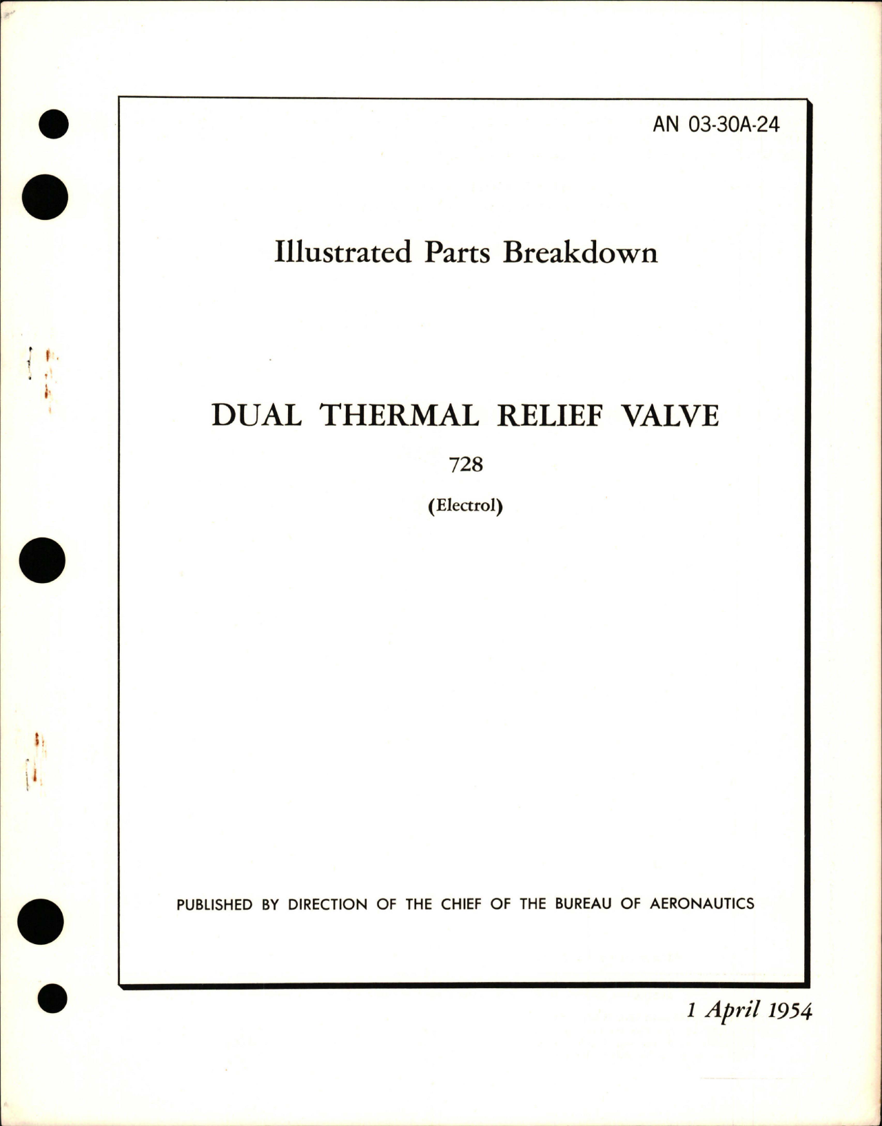 Sample page 1 from AirCorps Library document: Illustrated Parts Breakdown for Dual Thermal Relief Valve - 728