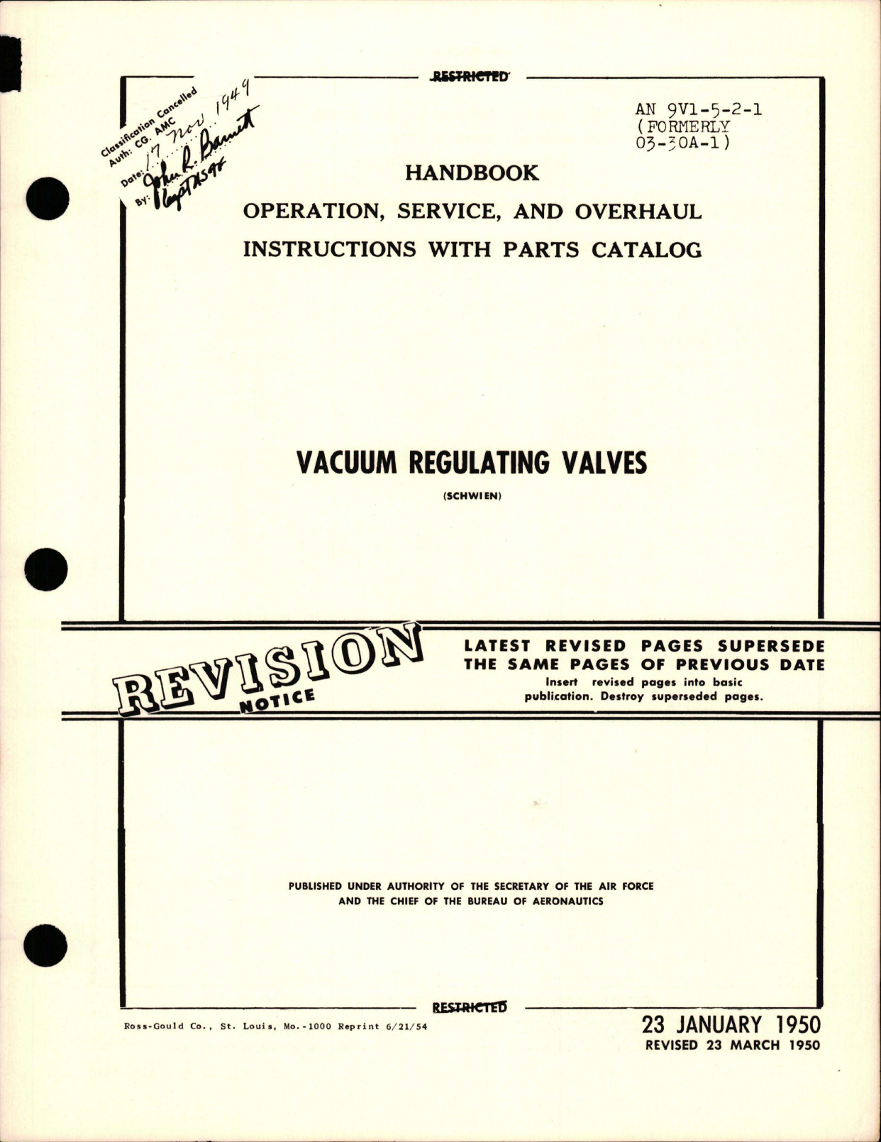 Sample page 1 from AirCorps Library document: Operation, Service and Overhaul Instructions with Parts Catalog for Vacuum Regulating Valves