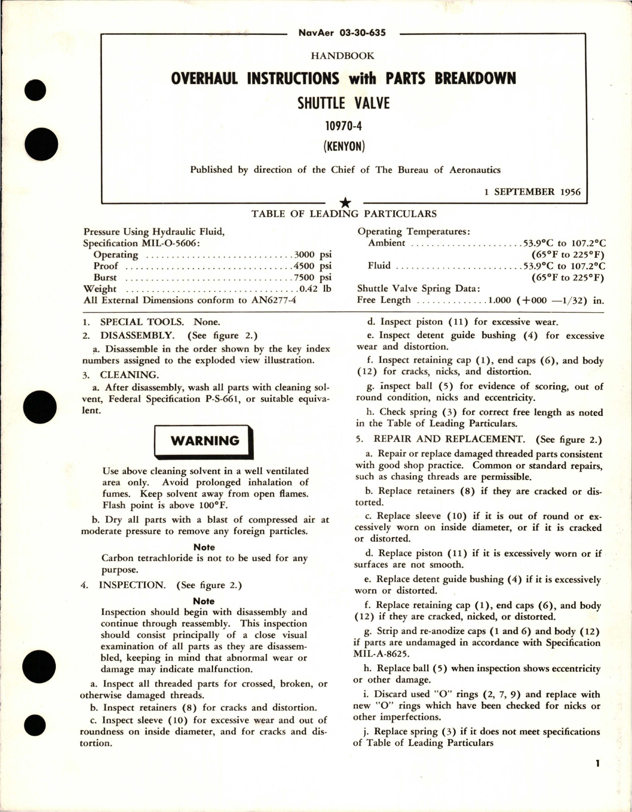 Sample page 1 from AirCorps Library document: Overhaul Instructions with Parts Breakdown from Shuttle Valve - 10970-4
