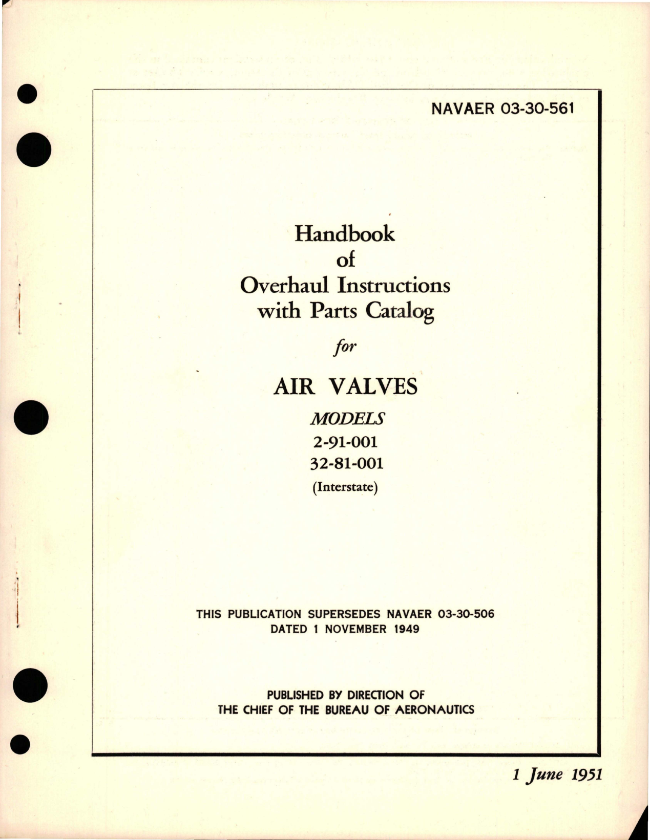 Sample page 1 from AirCorps Library document: Overhaul Instructions with Parts Catalog for Air Valves - Models 2-91-001, 32-81-001