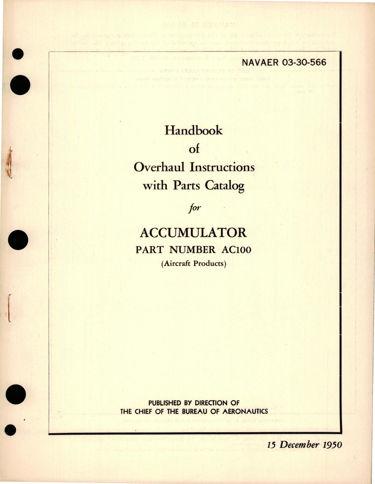 Sample page 1 from AirCorps Library document: Overhaul Instructions with Parts Catalog for Accumulator - PartAC100