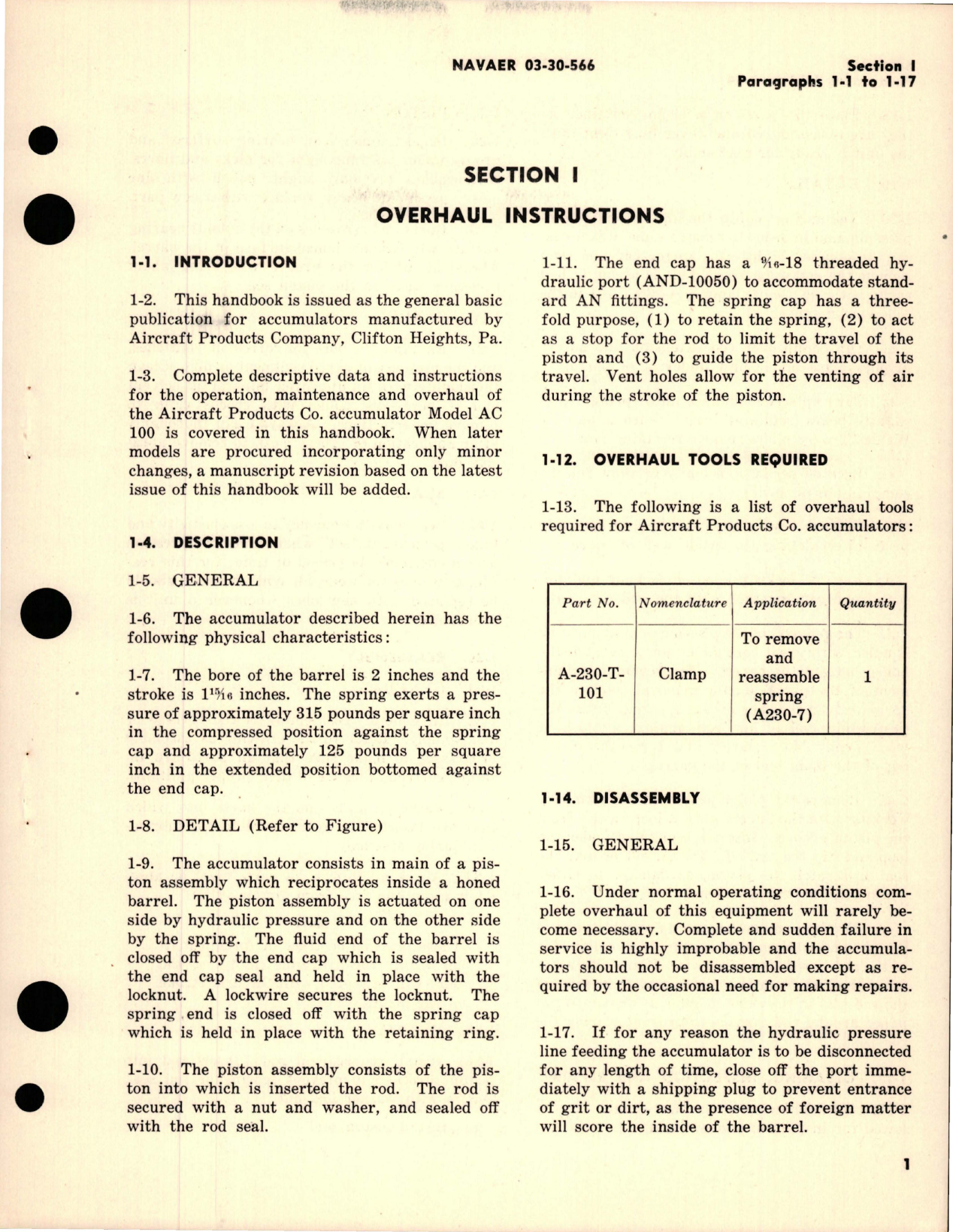 Sample page 5 from AirCorps Library document: Overhaul Instructions with Parts Catalog for Accumulator - PartAC100