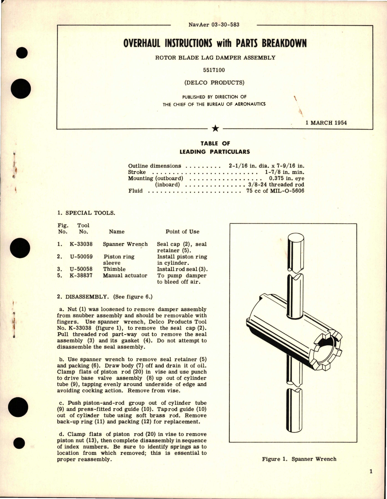 Sample page 1 from AirCorps Library document: Overhaul Instructions with Parts Breakdown for Rotor Blade Lag Damper Assembly - 5517100
