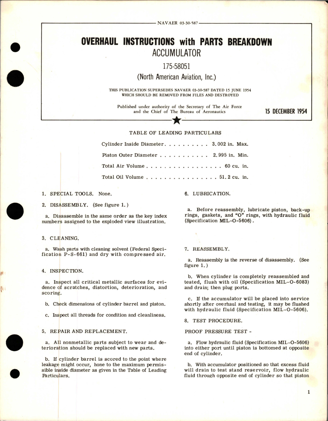 Sample page 1 from AirCorps Library document: Overhaul Instructions w Parts Breakdown for Accumulator - 175-58051 