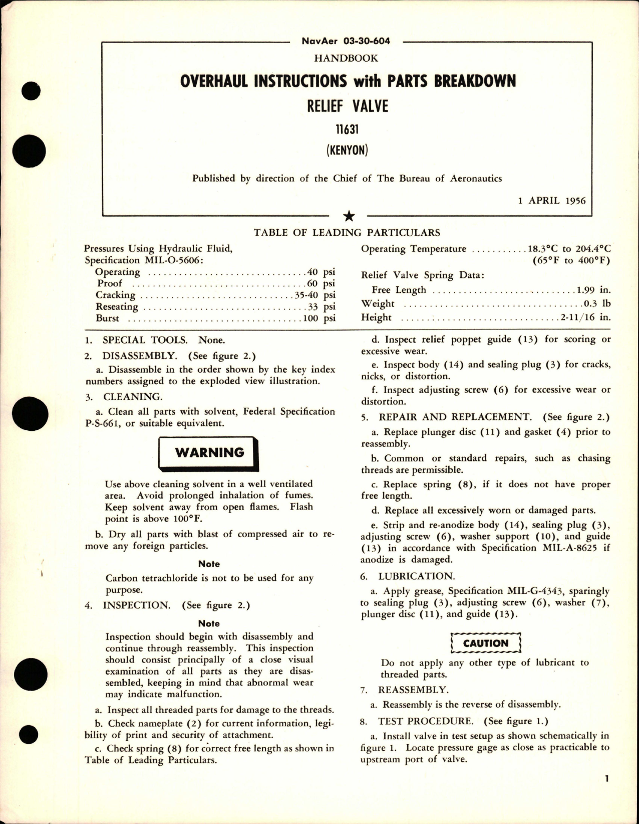 Sample page 1 from AirCorps Library document: Overhaul Instructions with Parts Breakdown for Relief Valve - 11631