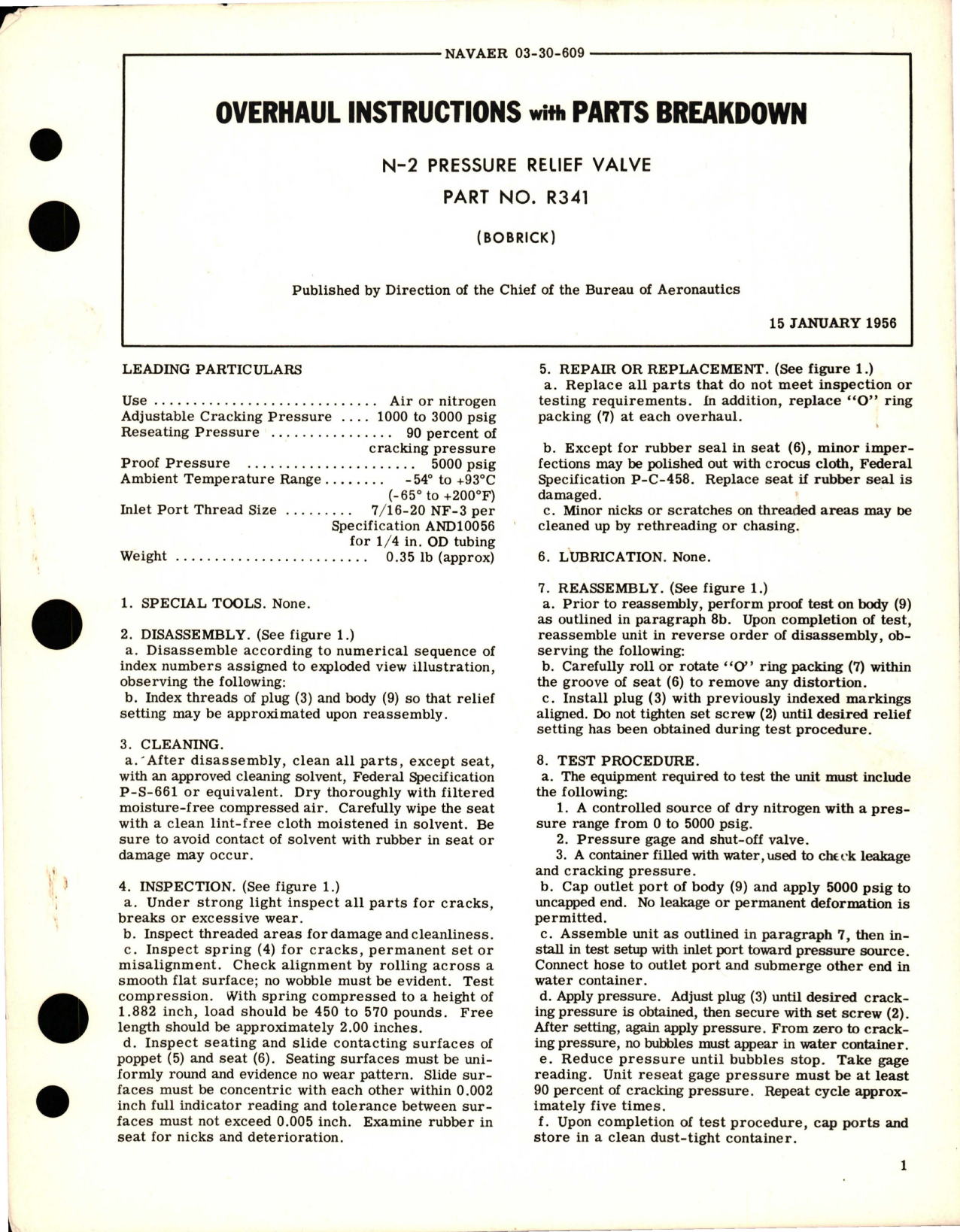 Sample page 1 from AirCorps Library document: Overhaul Instructions with Parts Breakdown for N-2 Pressure Relief Valve - Part R341