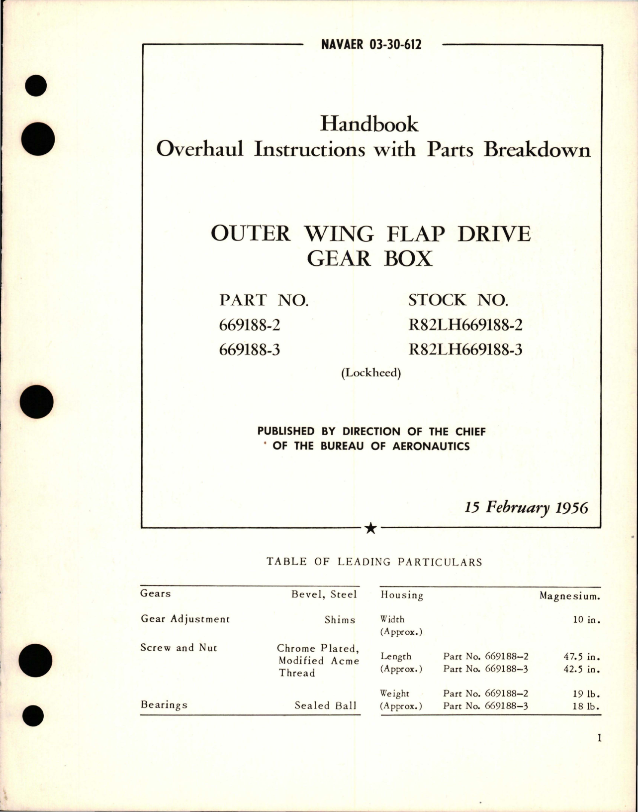 Sample page 1 from AirCorps Library document: Overhaul Instructions with Parts Breakdown for Outter Wing Flap Drive Gear Box - Parts 669188-2 and 669188-3
