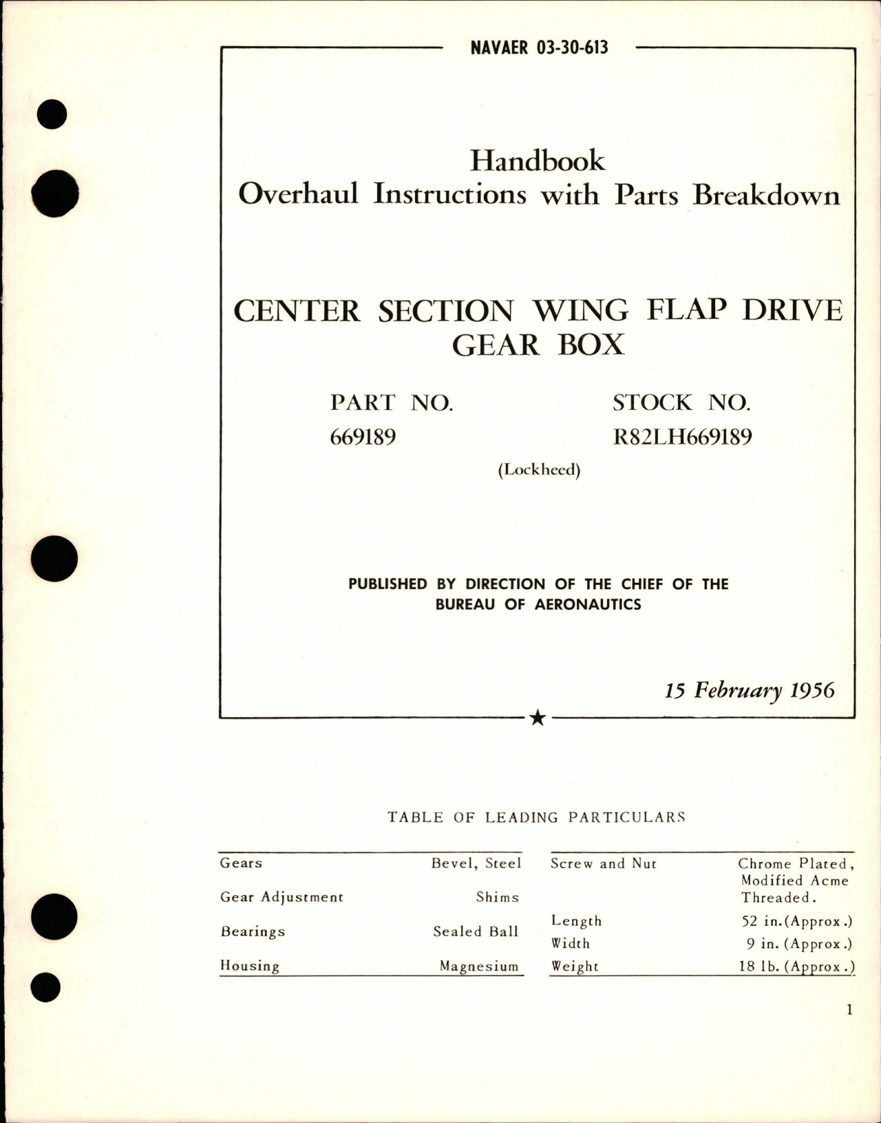 Sample page 1 from AirCorps Library document: Overhaul Instructions with Parts Breakdown for Center Section Wing Flap Drive Gear Box - Part 669189