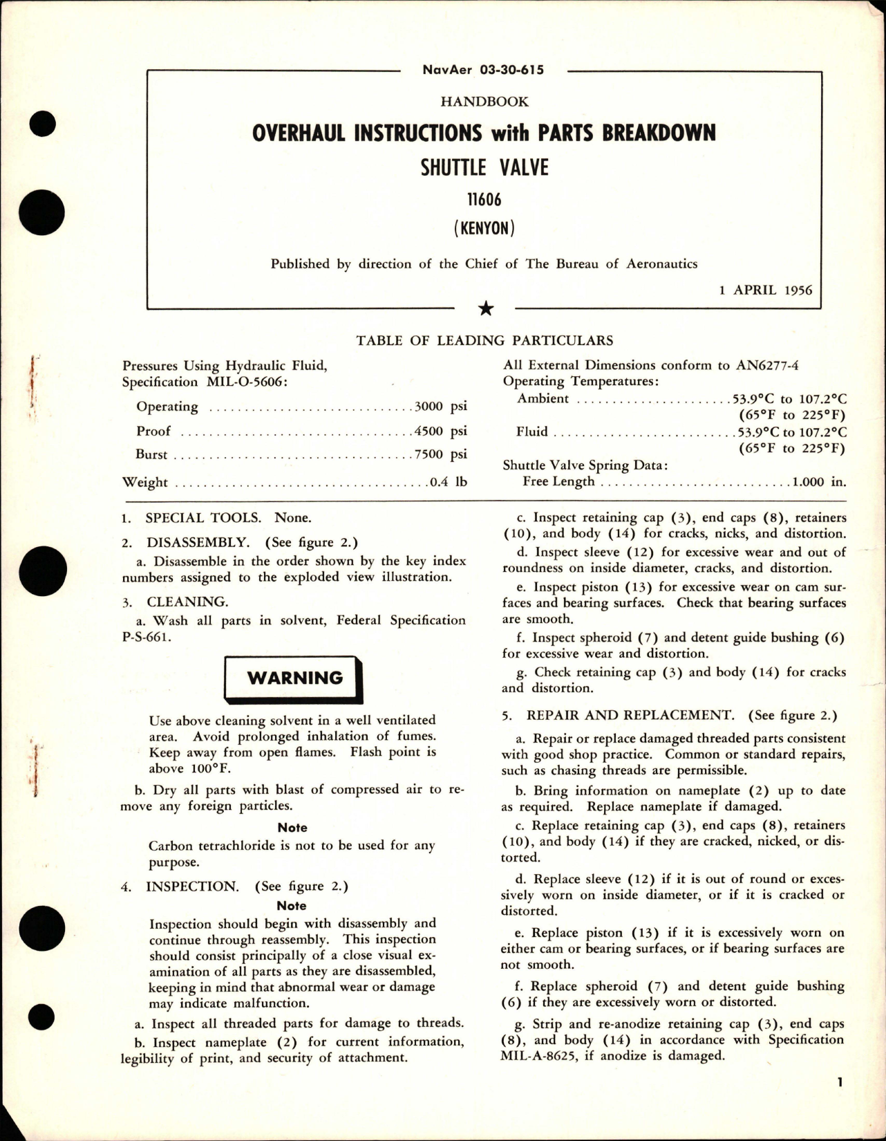 Sample page 1 from AirCorps Library document: Overhaul Instructions with Parts Breakdown for Shuttle Valve - 11606