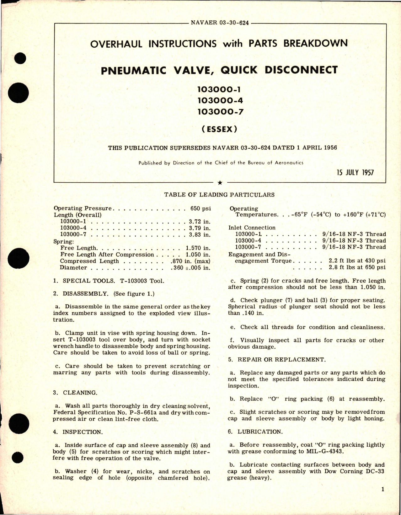 Sample page 1 from AirCorps Library document: Overhaul Instructions with Parts Breakdown for Quick Disconnect Pneumatic Valve