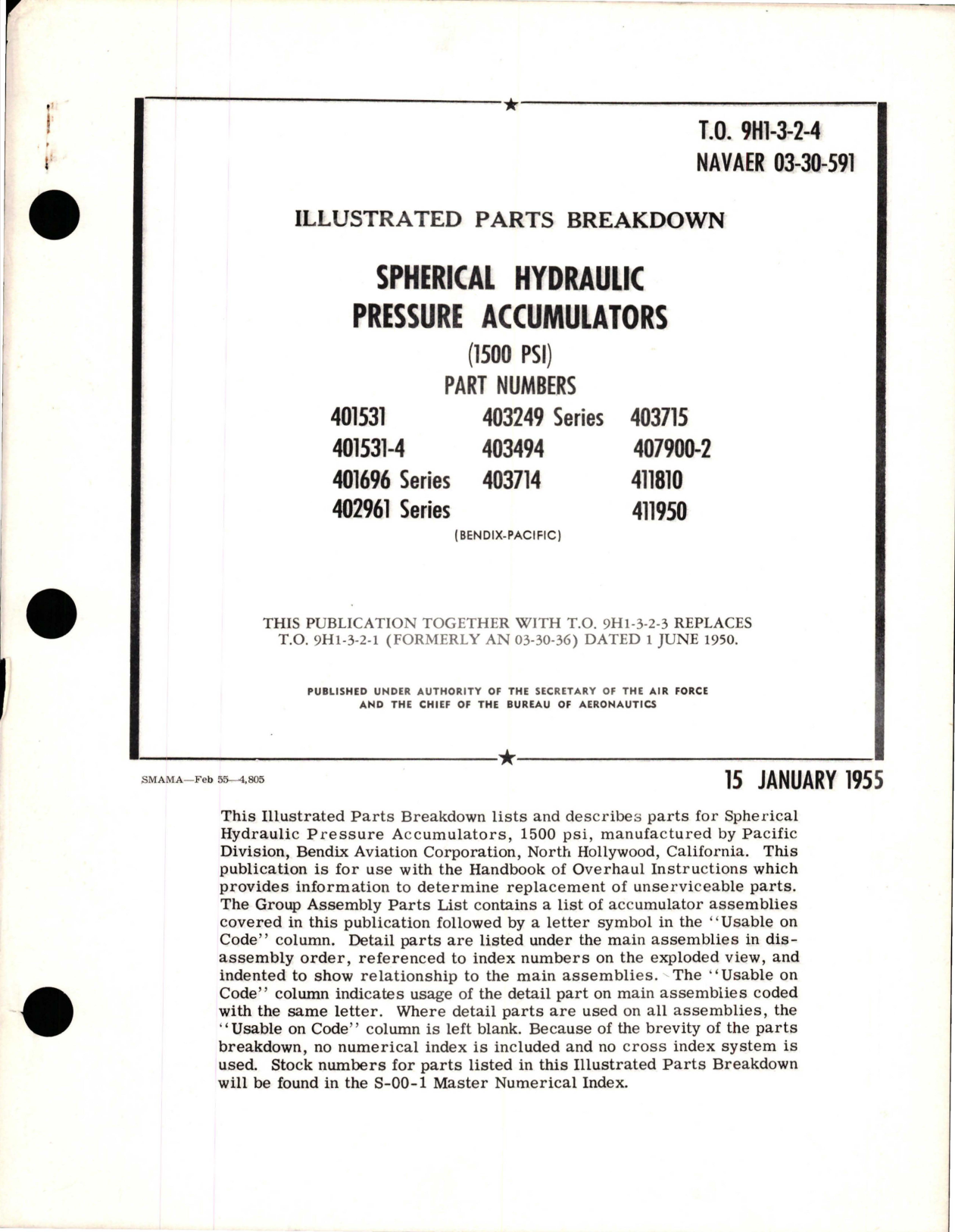 Sample page 1 from AirCorps Library document: Illustrated Parts Breakdown for Spherical Hydraulic Pressure Accumulators - 1500 PSI