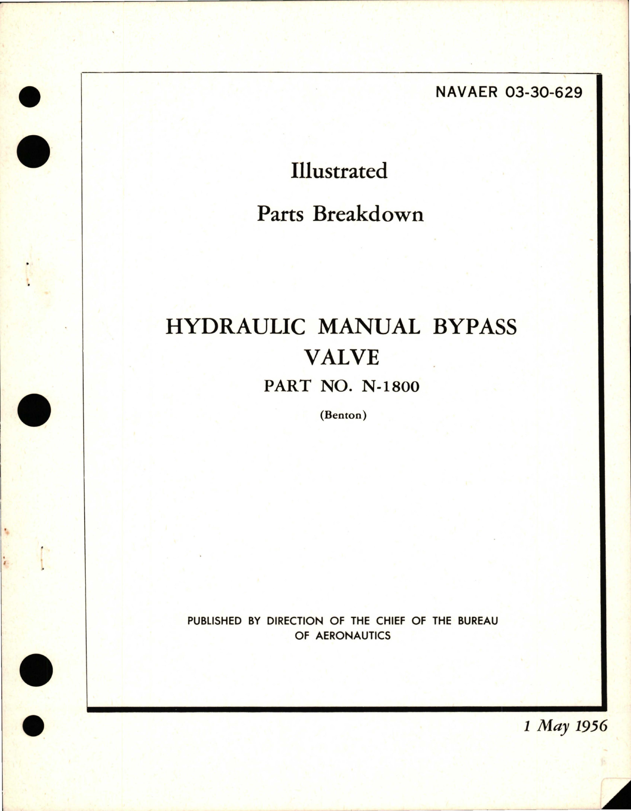 Sample page 1 from AirCorps Library document: Illustrated Parts Breakdown for Hydraulic Manual Bypass Valve - Part N-1800 