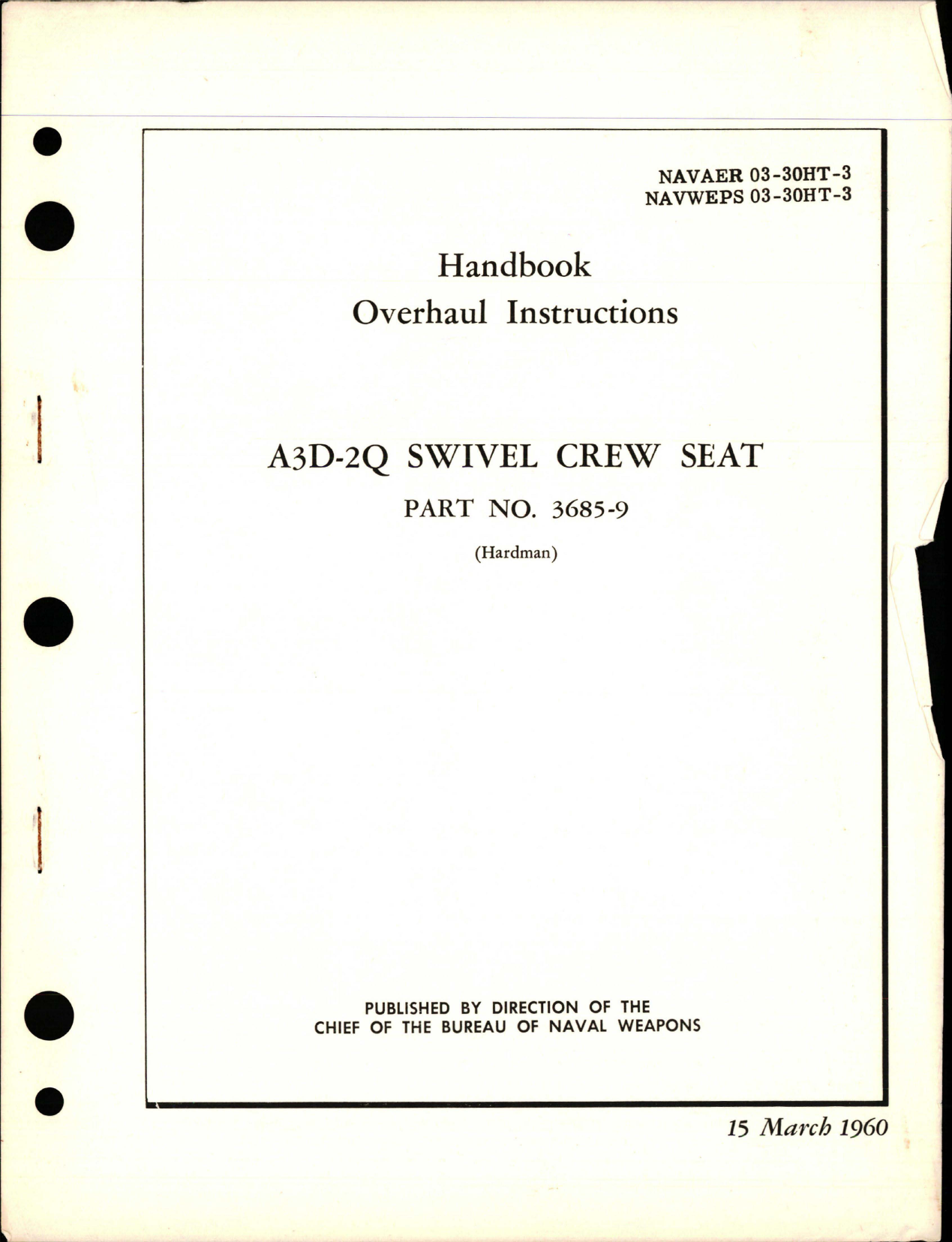 Sample page 1 from AirCorps Library document: Overhaul Instructions for A3D-2Q Swivel Crew Seat - Part 3685-9