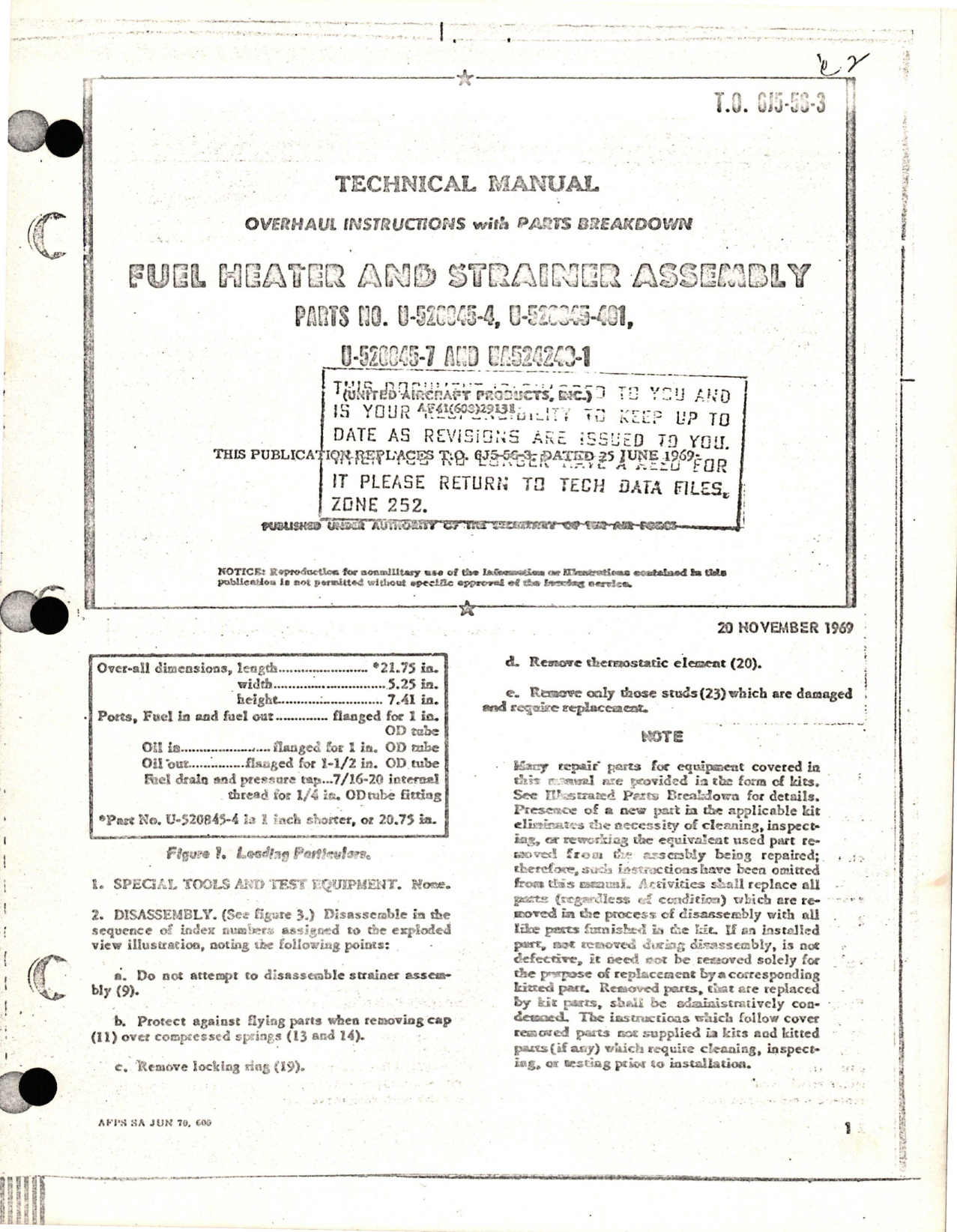 Sample page 1 from AirCorps Library document: Overhaul Instructions with Parts Breakdown for Fuel Heater and Strainer Assembly