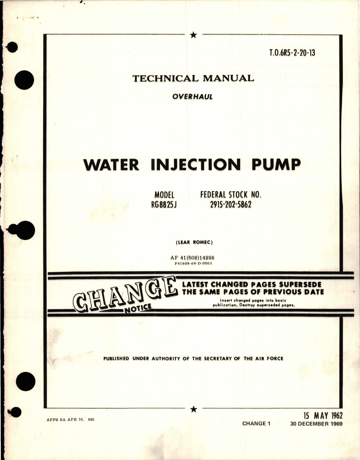 Sample page 1 from AirCorps Library document: Overhaul Instructions for Water Injection Pump - Model RG8825J