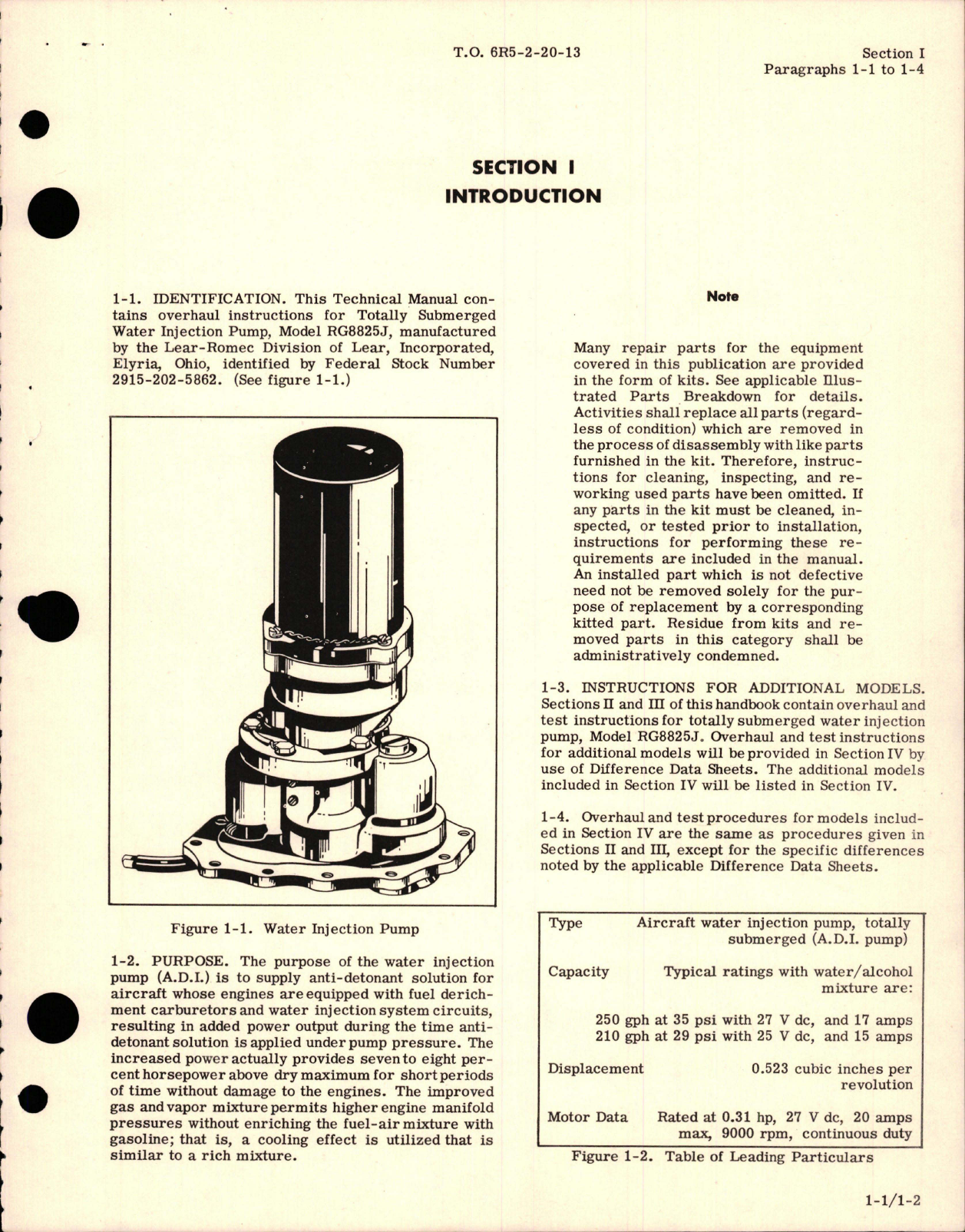 Sample page 5 from AirCorps Library document: Overhaul Instructions for Water Injection Pump - Model RG8825J