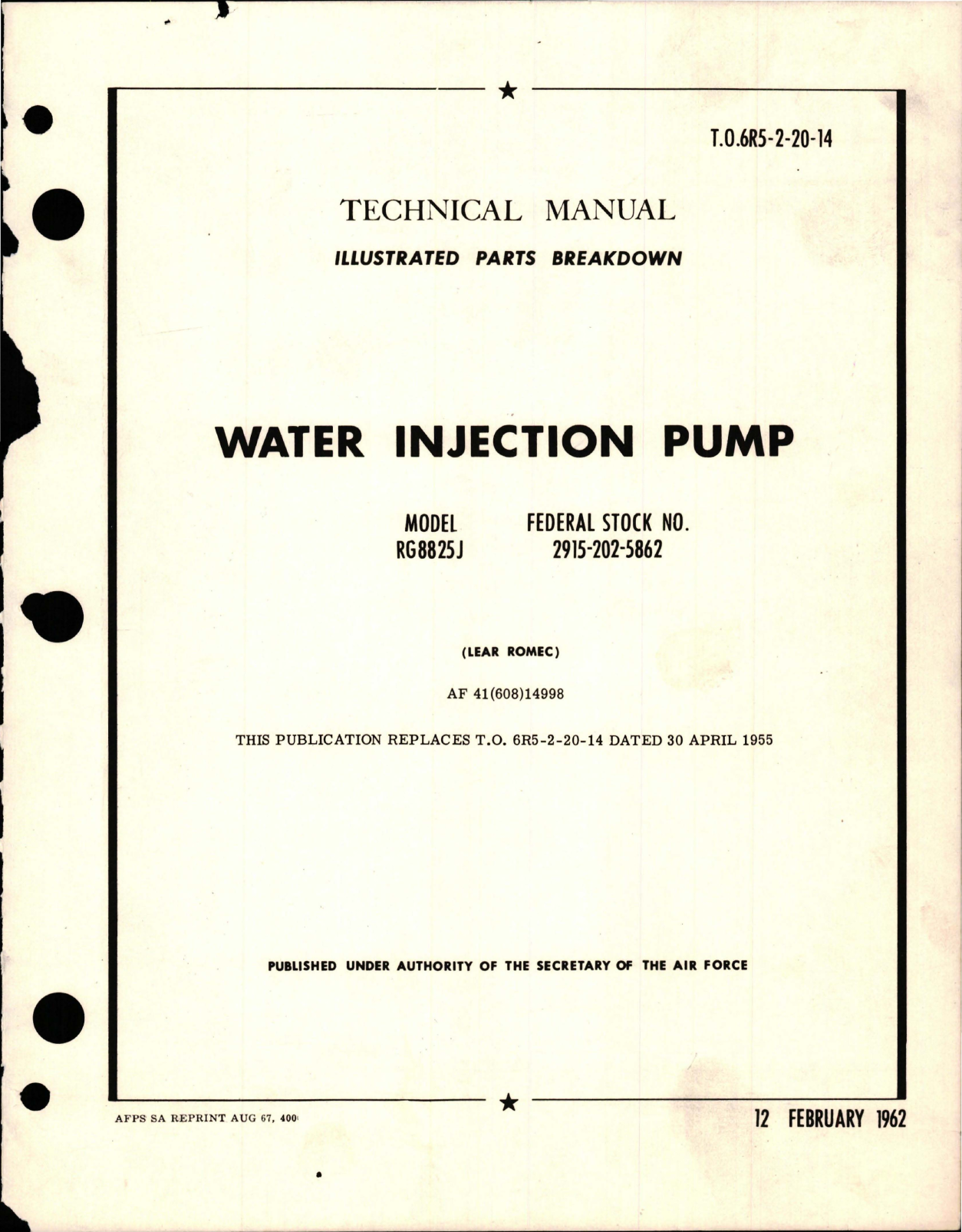 Sample page 1 from AirCorps Library document: Illustrated Parts Breakdown for Water Injection Pump - Model RG8825J