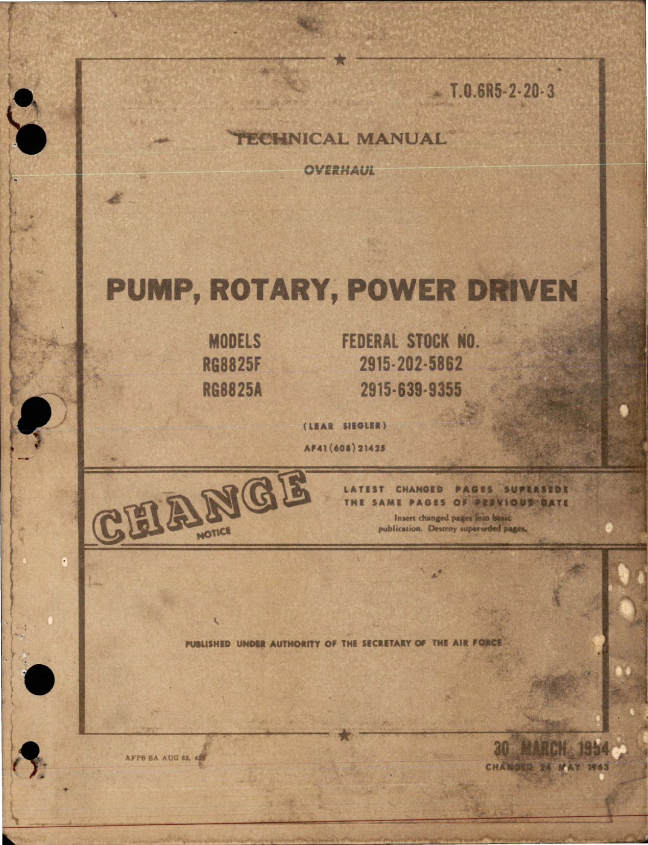 Sample page 1 from AirCorps Library document: Overhaul Instructions for Power Driven Rotary Pump - Models RG8825F and RG8825A