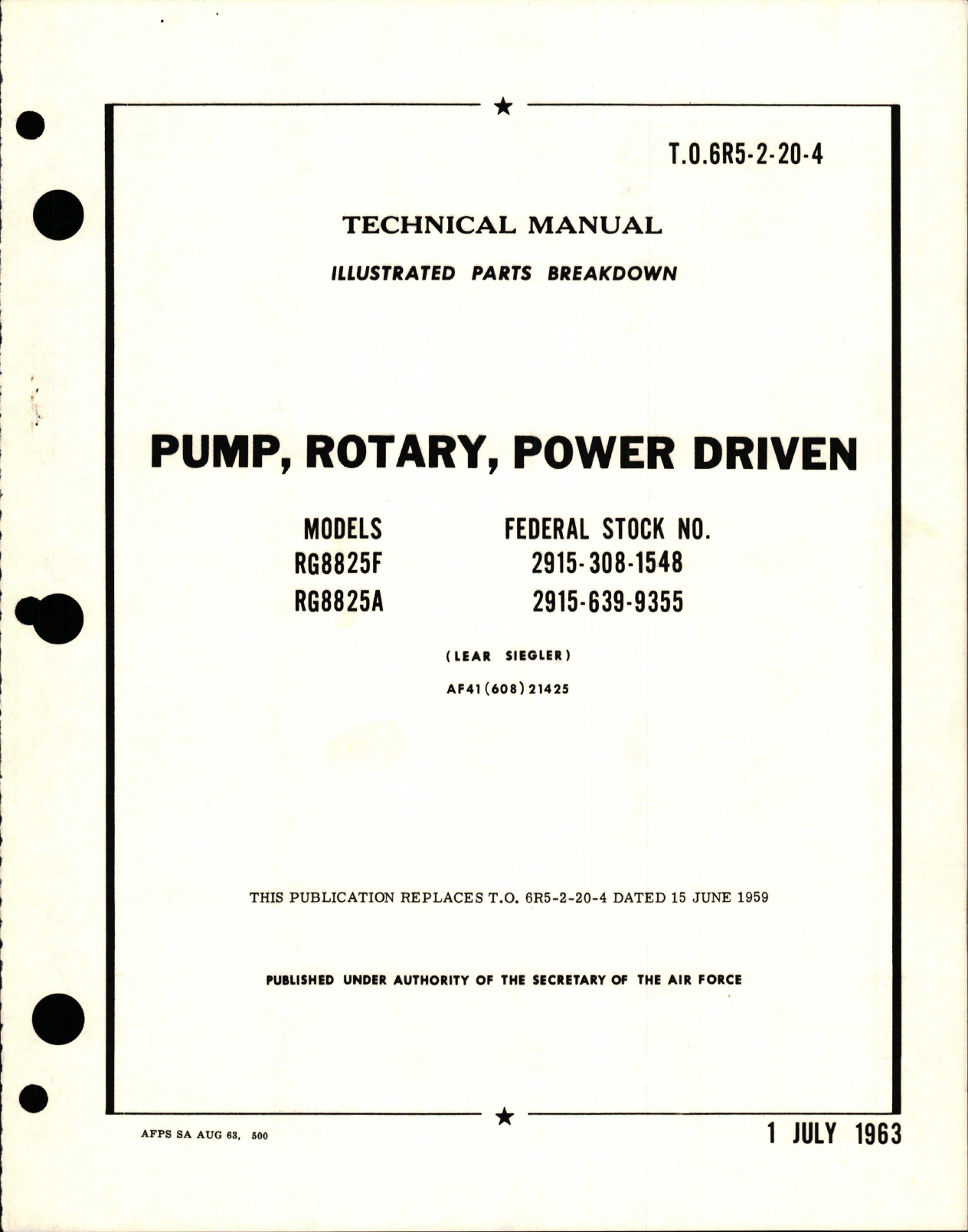 Sample page 1 from AirCorps Library document: Illustrated Parts Breakdown for Power Driven Rotary Pump - Models RG8825F and RG8825A