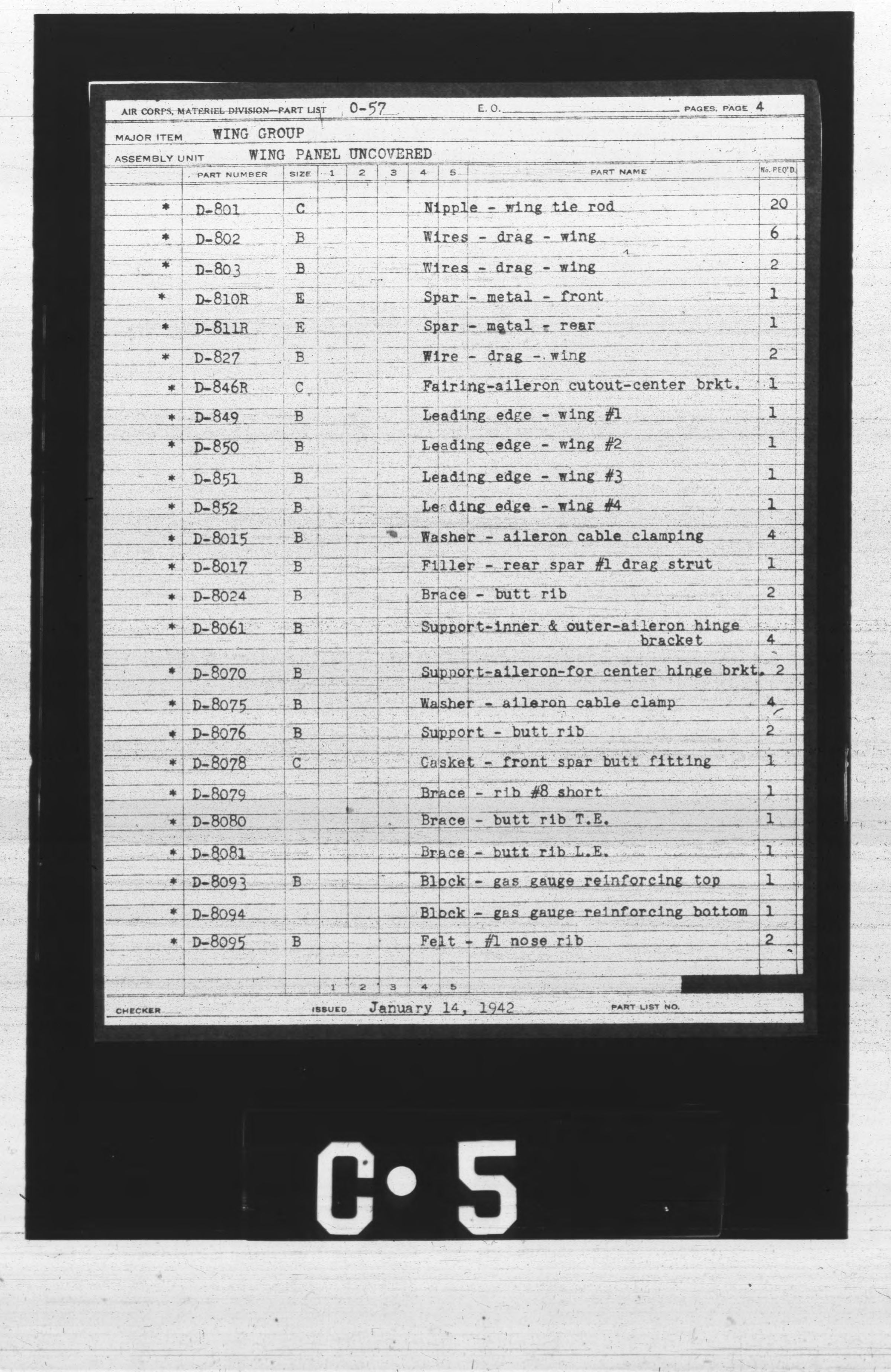 Sample page 5 from AirCorps Library document: Airplane General Assembly Parts List for O-57