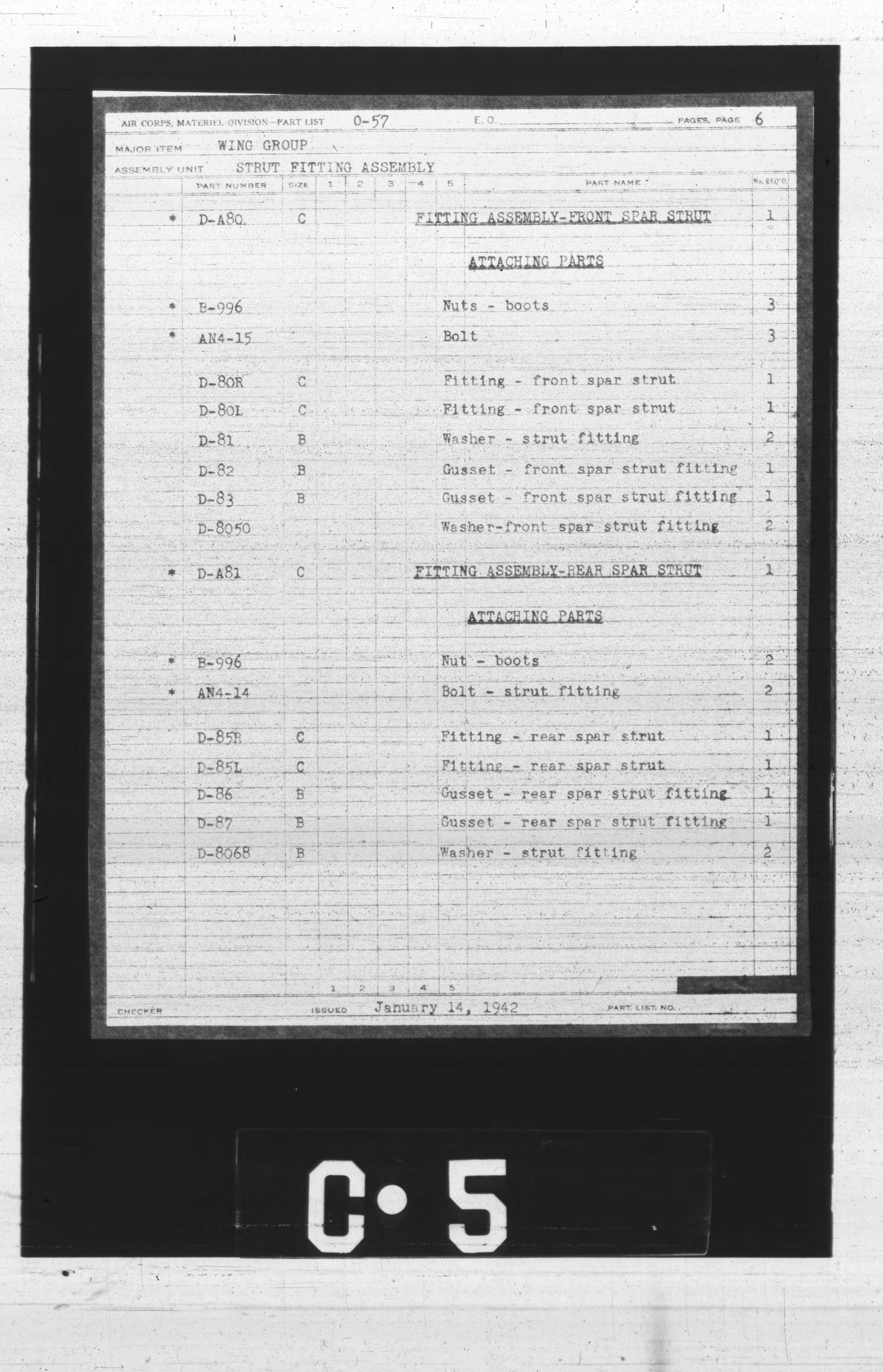 Sample page 7 from AirCorps Library document: Airplane General Assembly Parts List for O-57