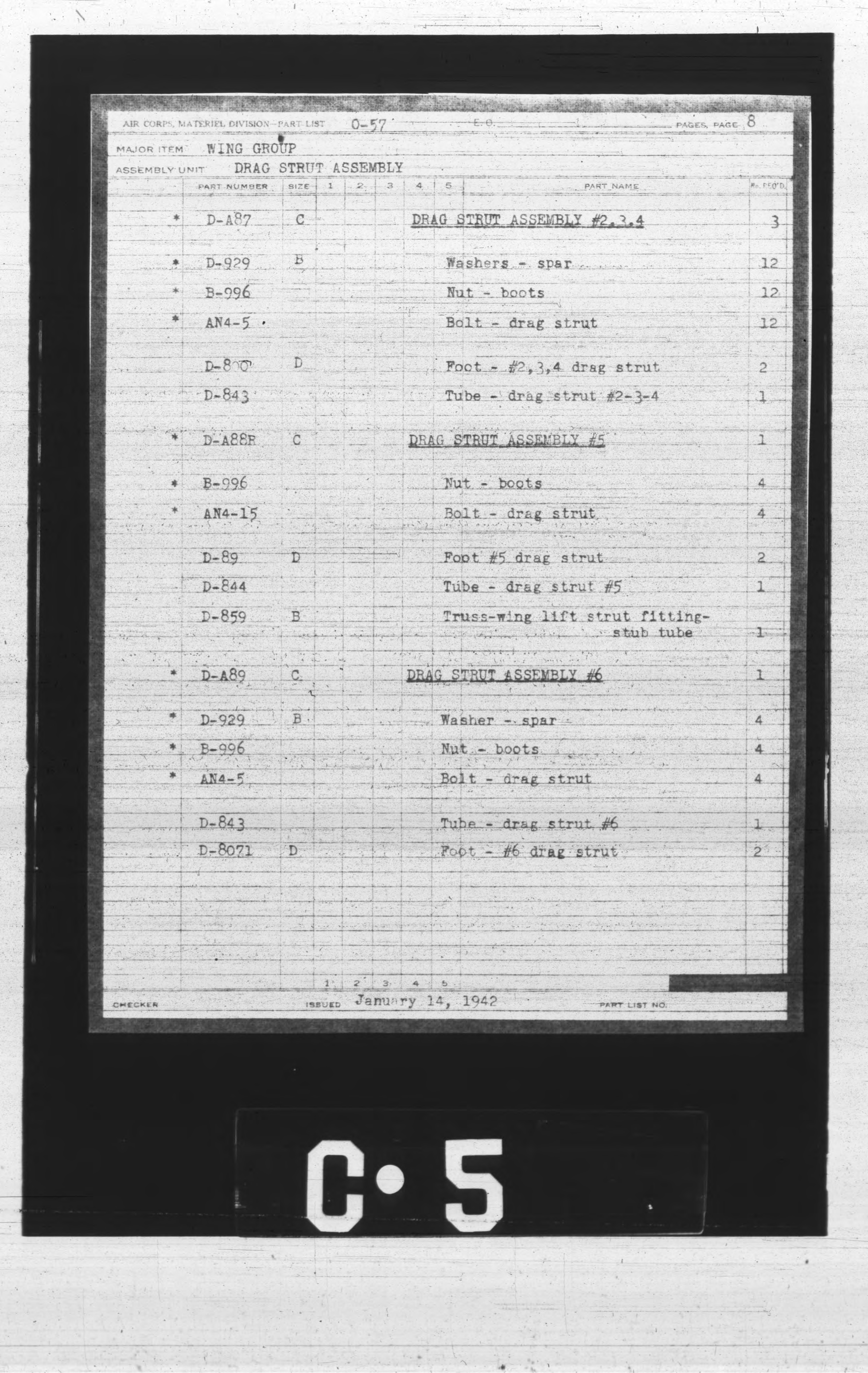 Sample page 9 from AirCorps Library document: Airplane General Assembly Parts List for O-57