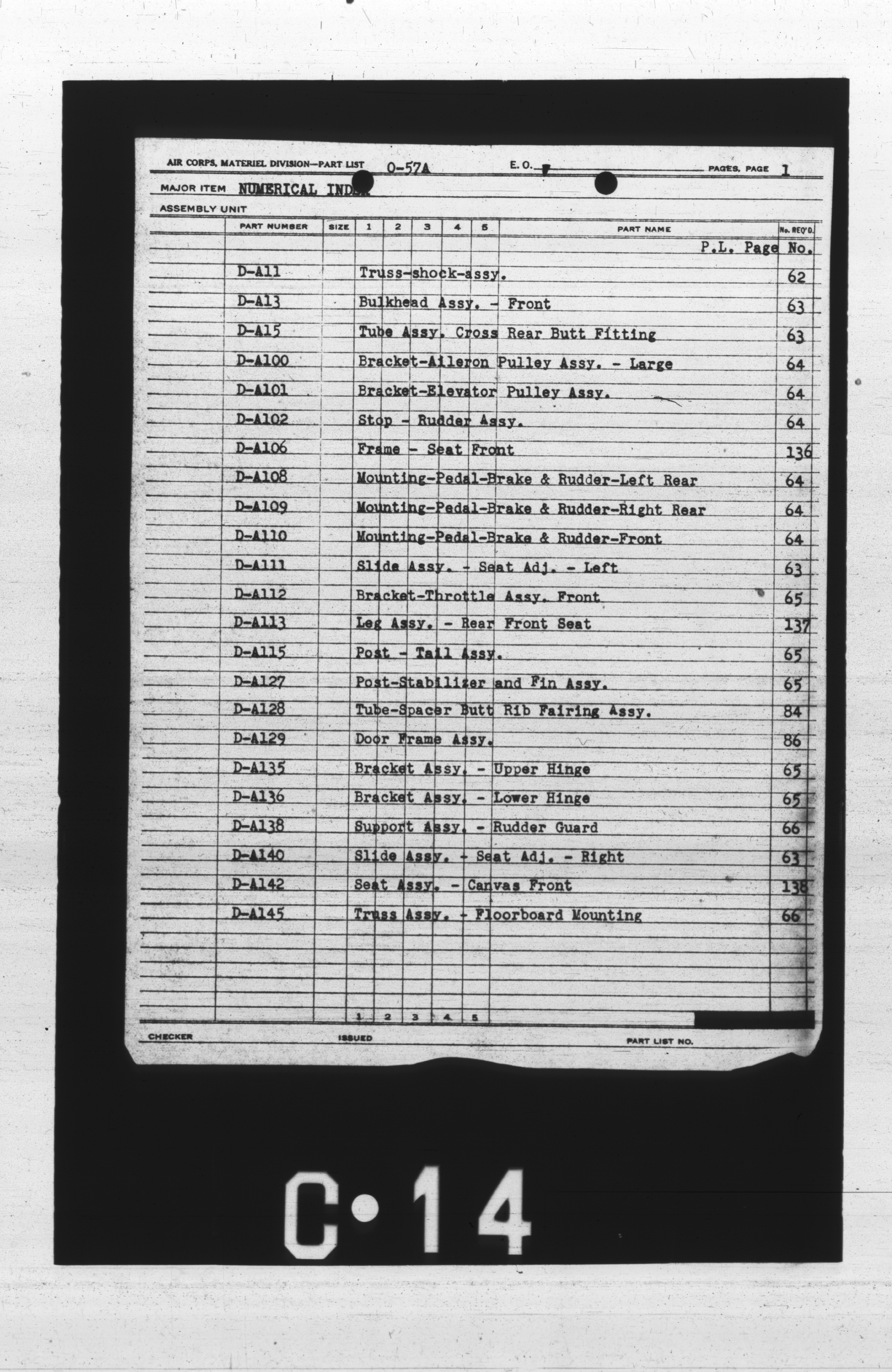 Sample page 1 from AirCorps Library document: Numerical Index for O-57A