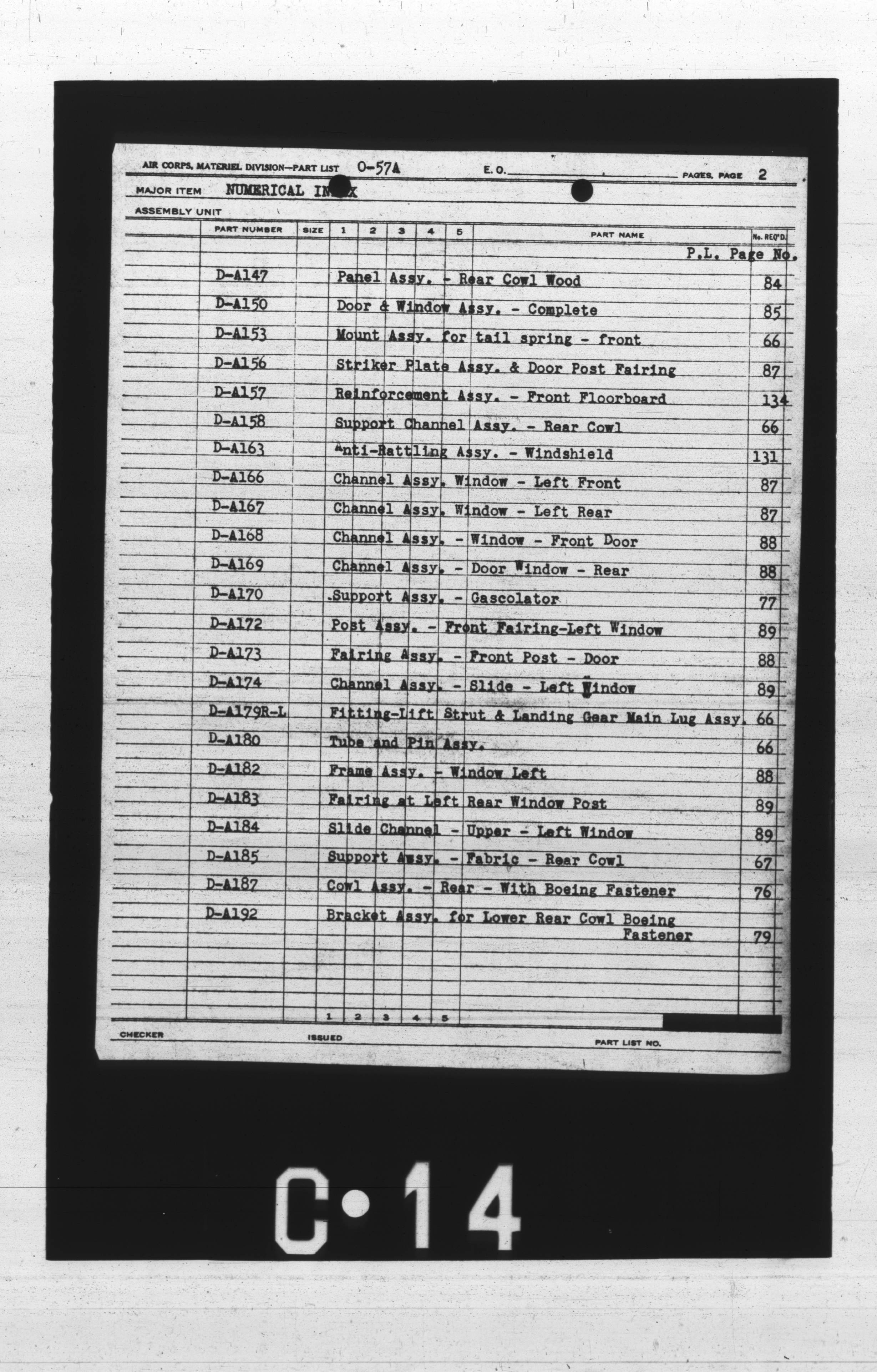 Sample page 2 from AirCorps Library document: Numerical Index for O-57A
