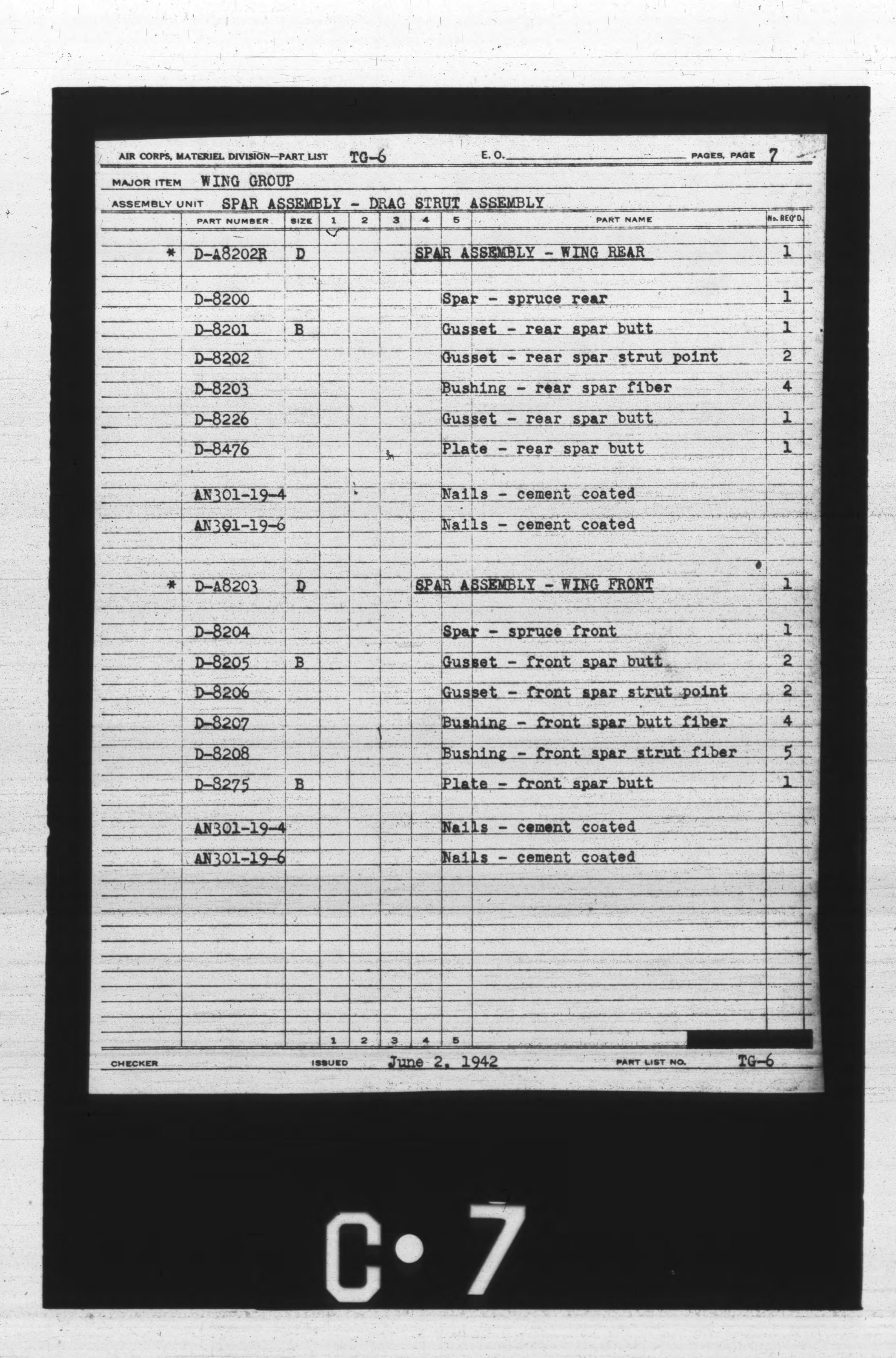 Sample page 9 from AirCorps Library document: Numerical List of Drawings TG-6 Glider Installation and Assemblies Index