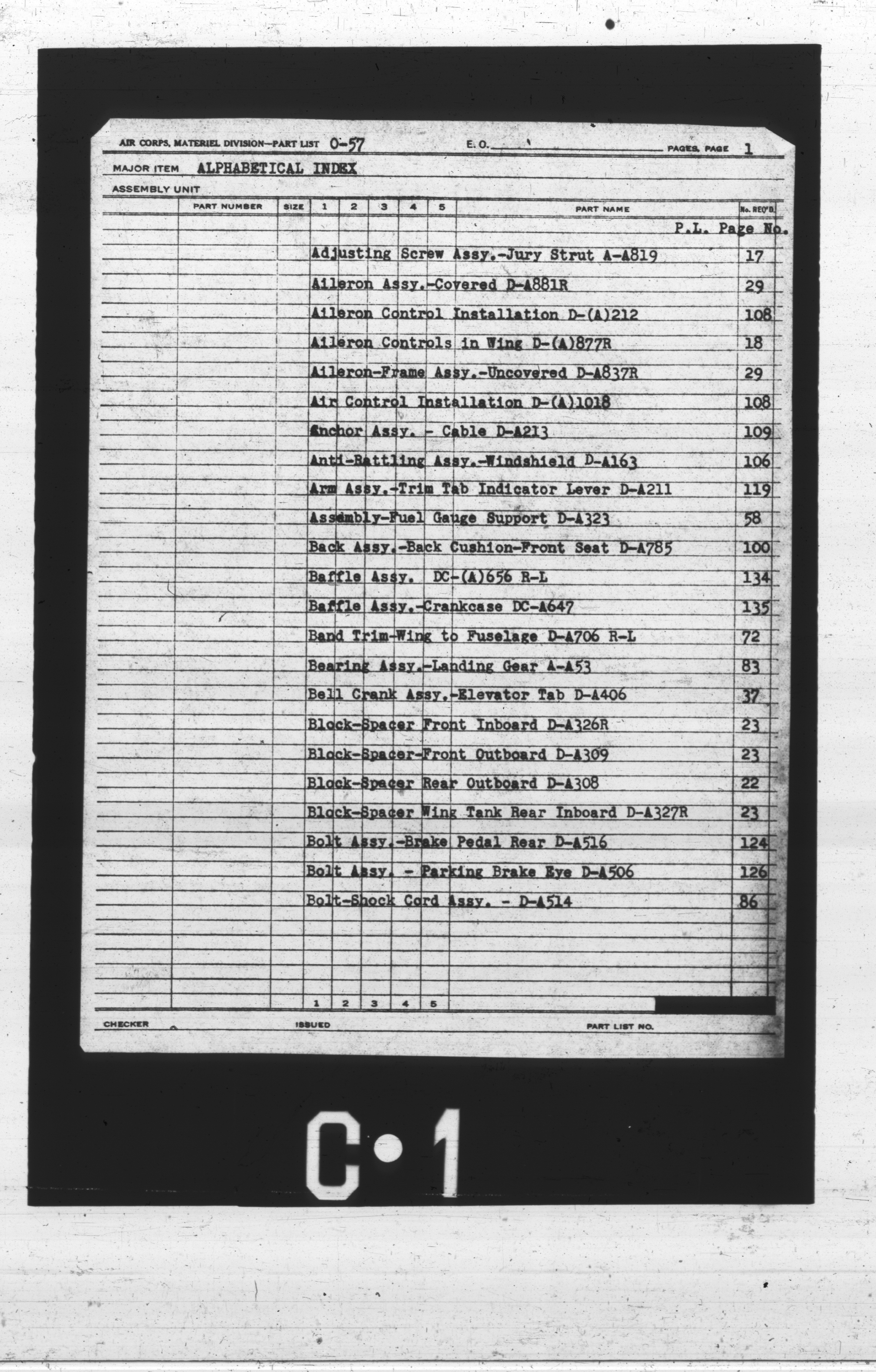 Sample page 1 from AirCorps Library document: Alphabetical Index for O-57