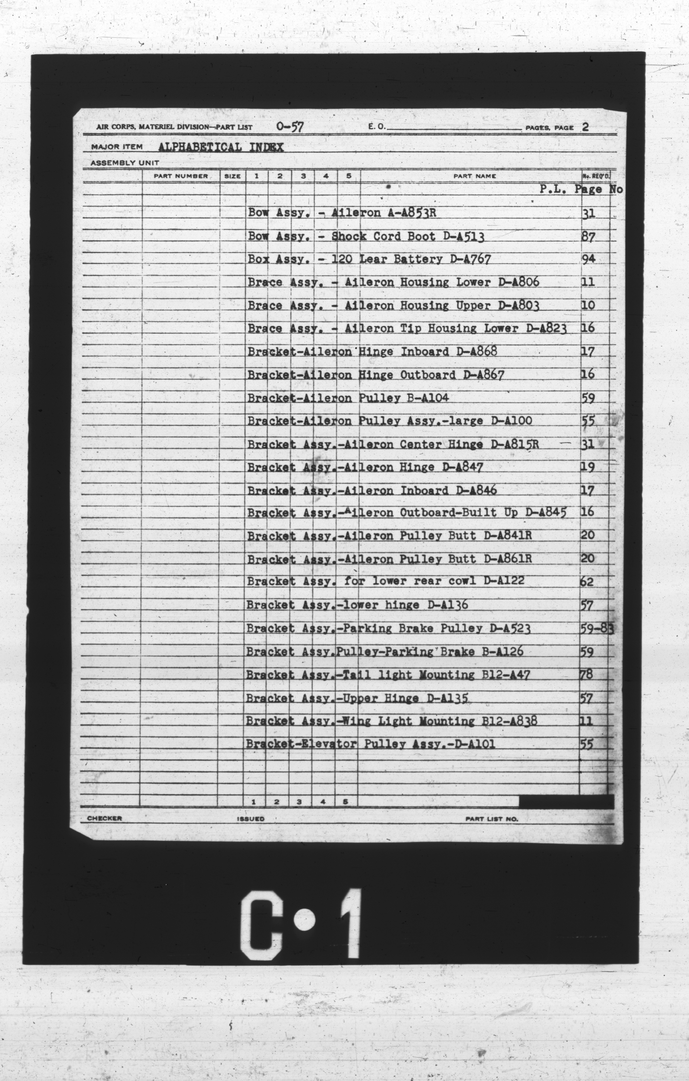 Sample page 2 from AirCorps Library document: Alphabetical Index for O-57