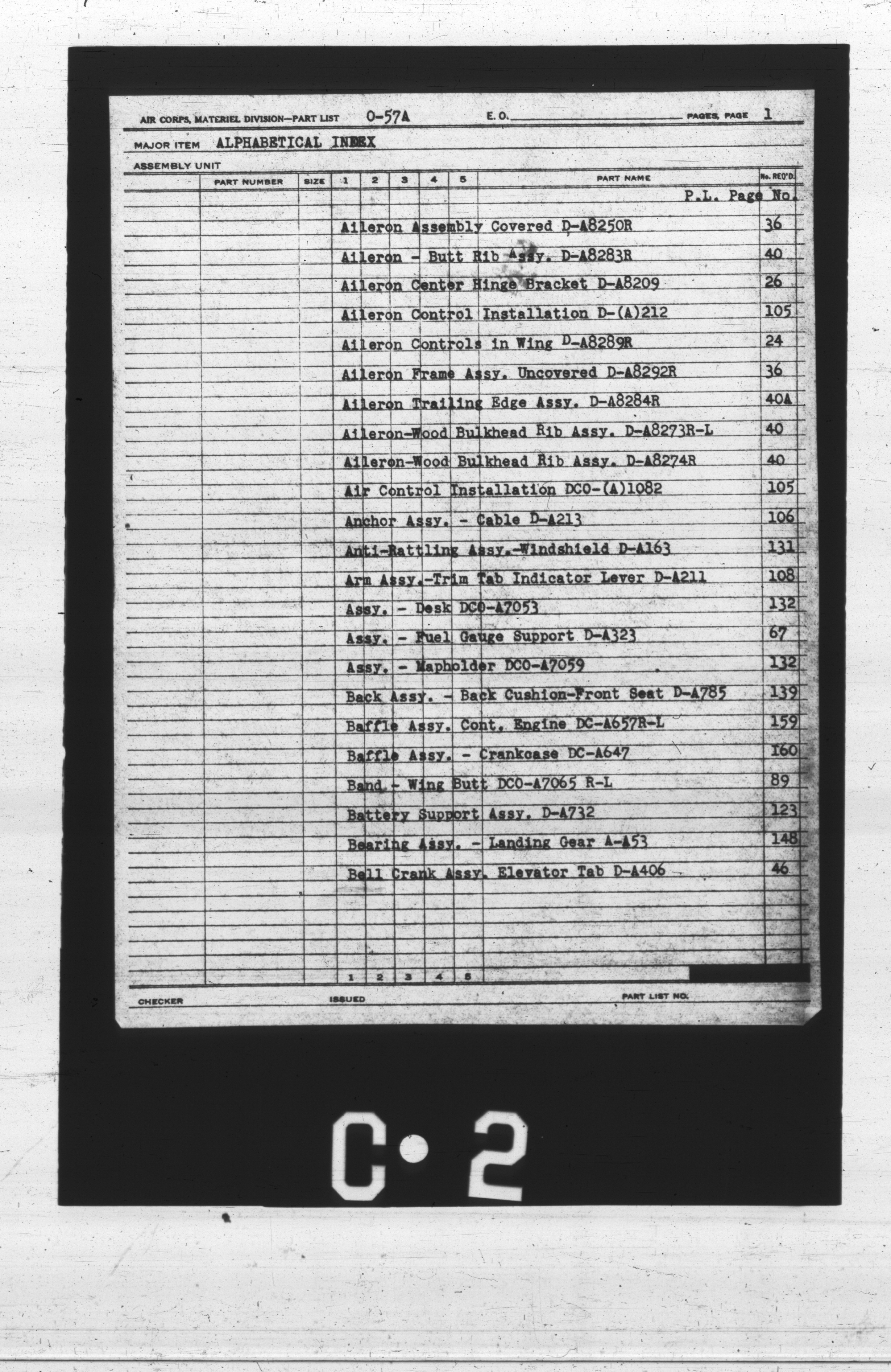 Sample page 1 from AirCorps Library document: Alphabetical Index for O-57A