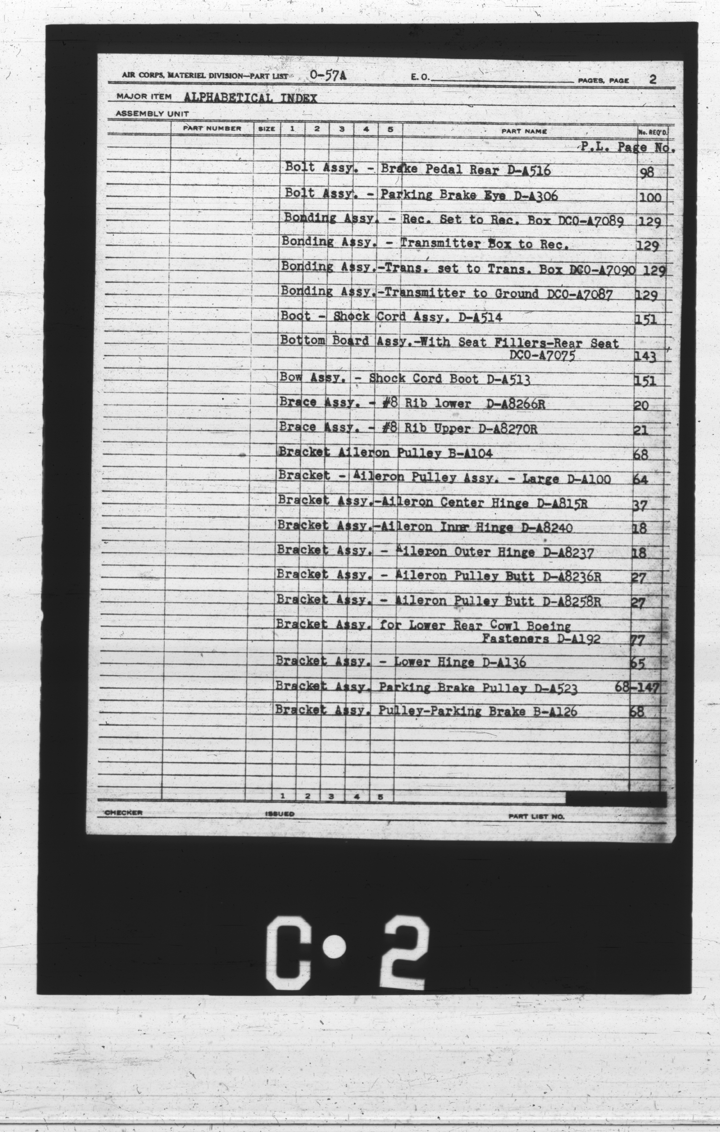 Sample page 2 from AirCorps Library document: Alphabetical Index for O-57A