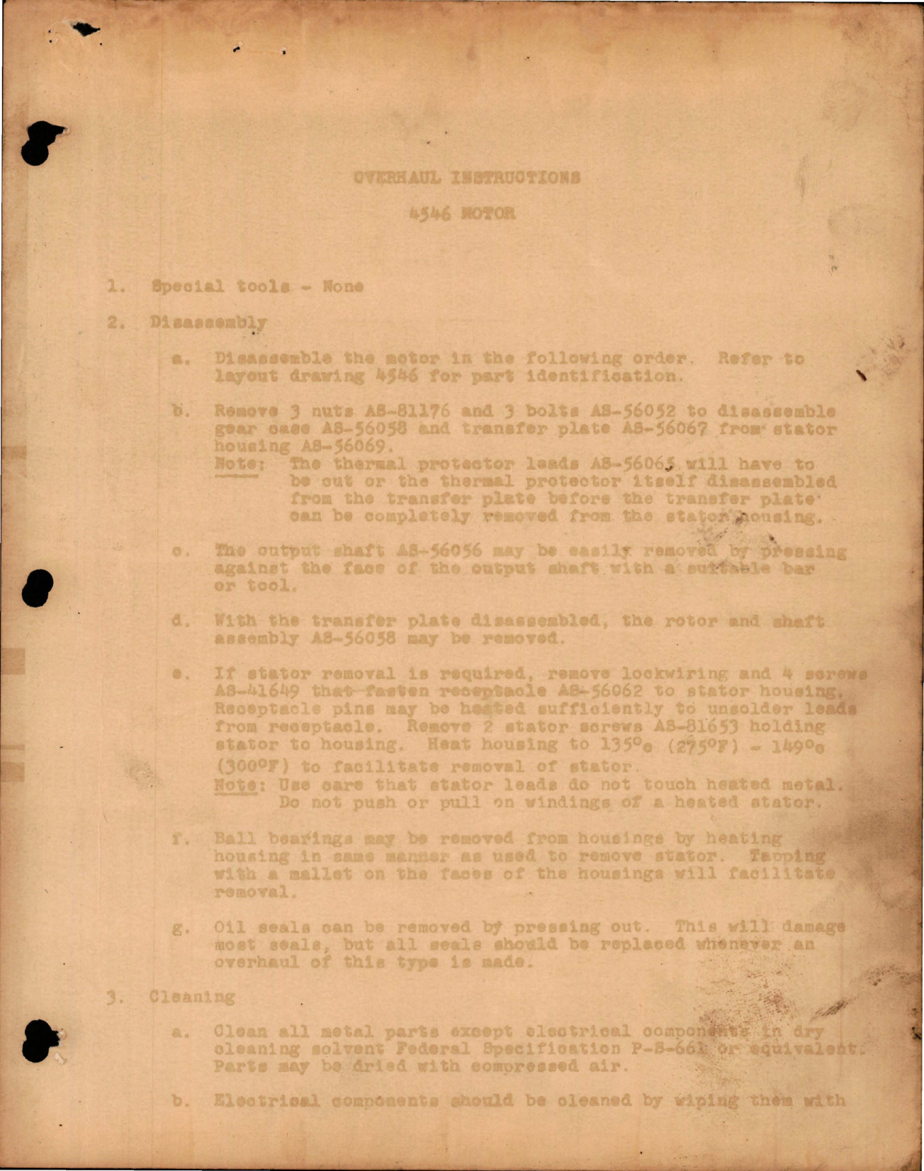 Sample page 1 from AirCorps Library document: Overhaul Instructions for 4546 Electric Motor - Part 167N100