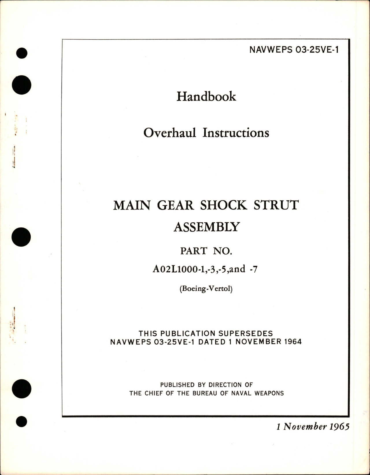 Sample page 1 from AirCorps Library document: Overhaul Instructions for Main Gear Shock Strut Assembly - Part A02L1000-1, A02L1000-3, A02L1000-5, and A02L1000-7 