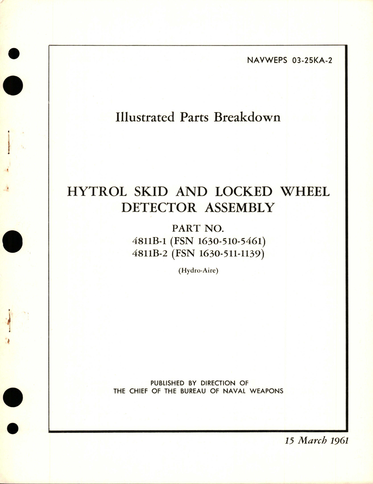 Sample page 1 from AirCorps Library document: Illustrated Parts Breakdown for Hytrol Skid and Locked Wheel Detector Assembly - Parts 4811B-1 and 4811B-2