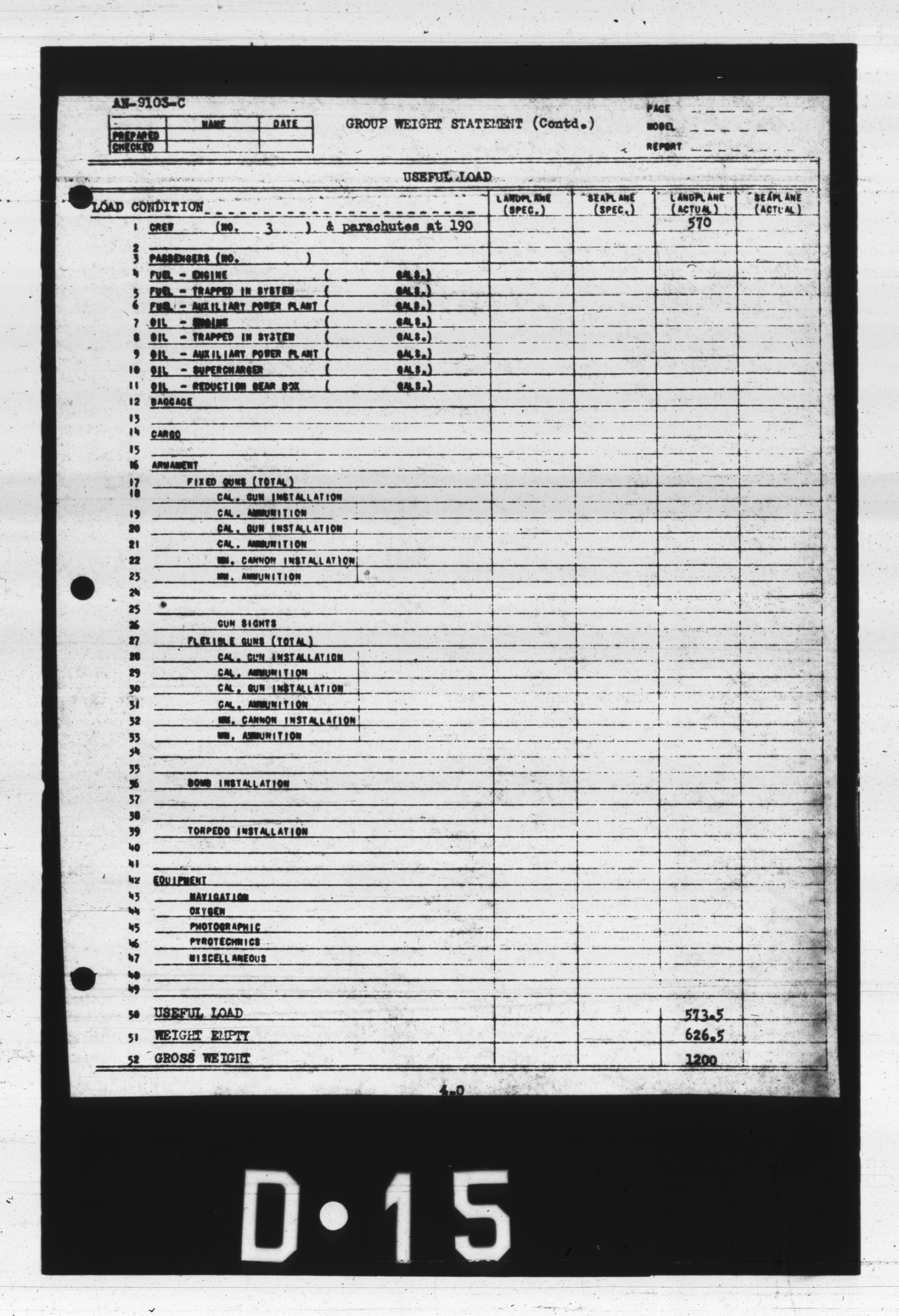 Sample page 5 from AirCorps Library document: Group Weight Statement for Model TG-6