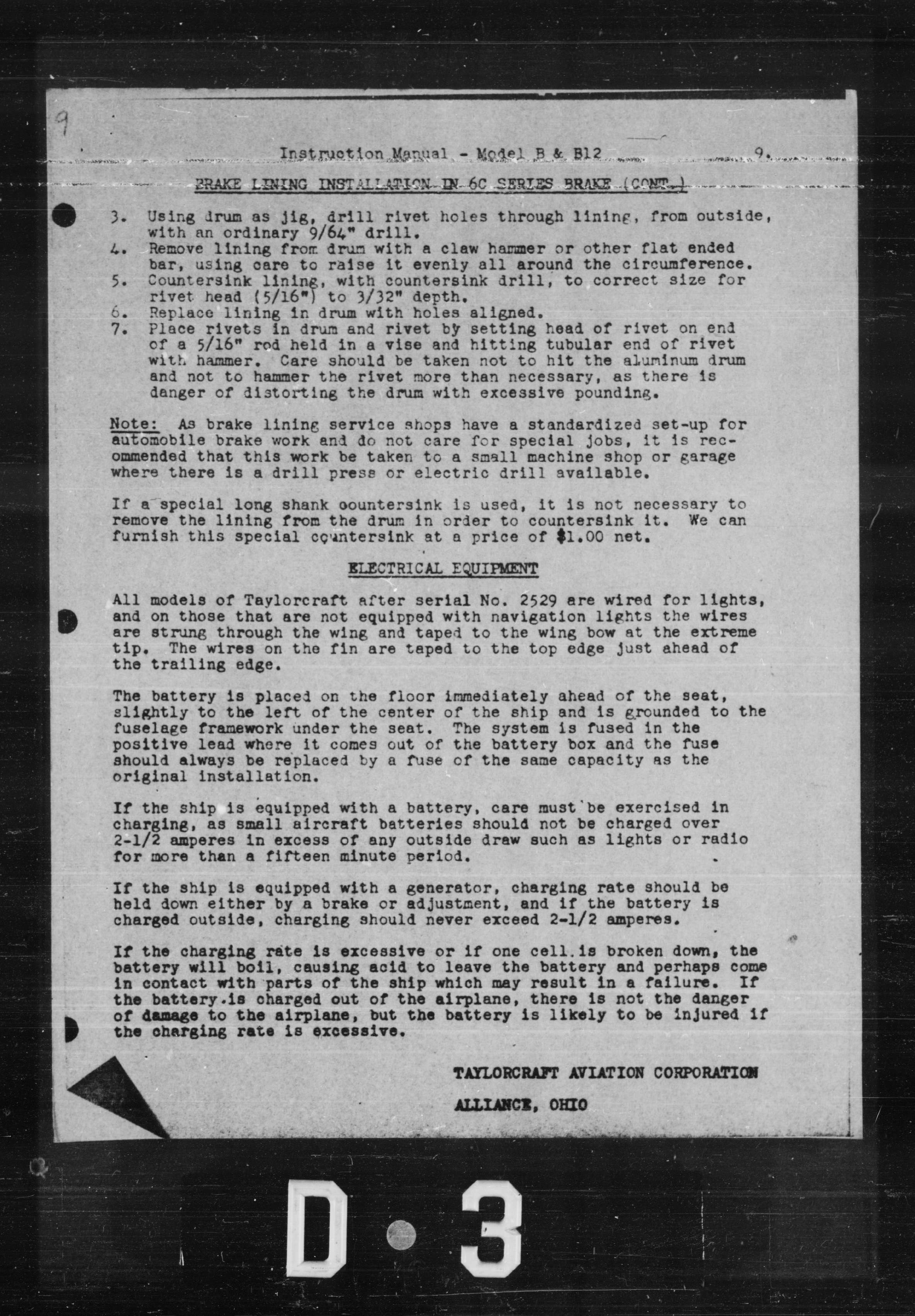 Sample page 9 from AirCorps Library document: Instruction Manual for Model B & B12