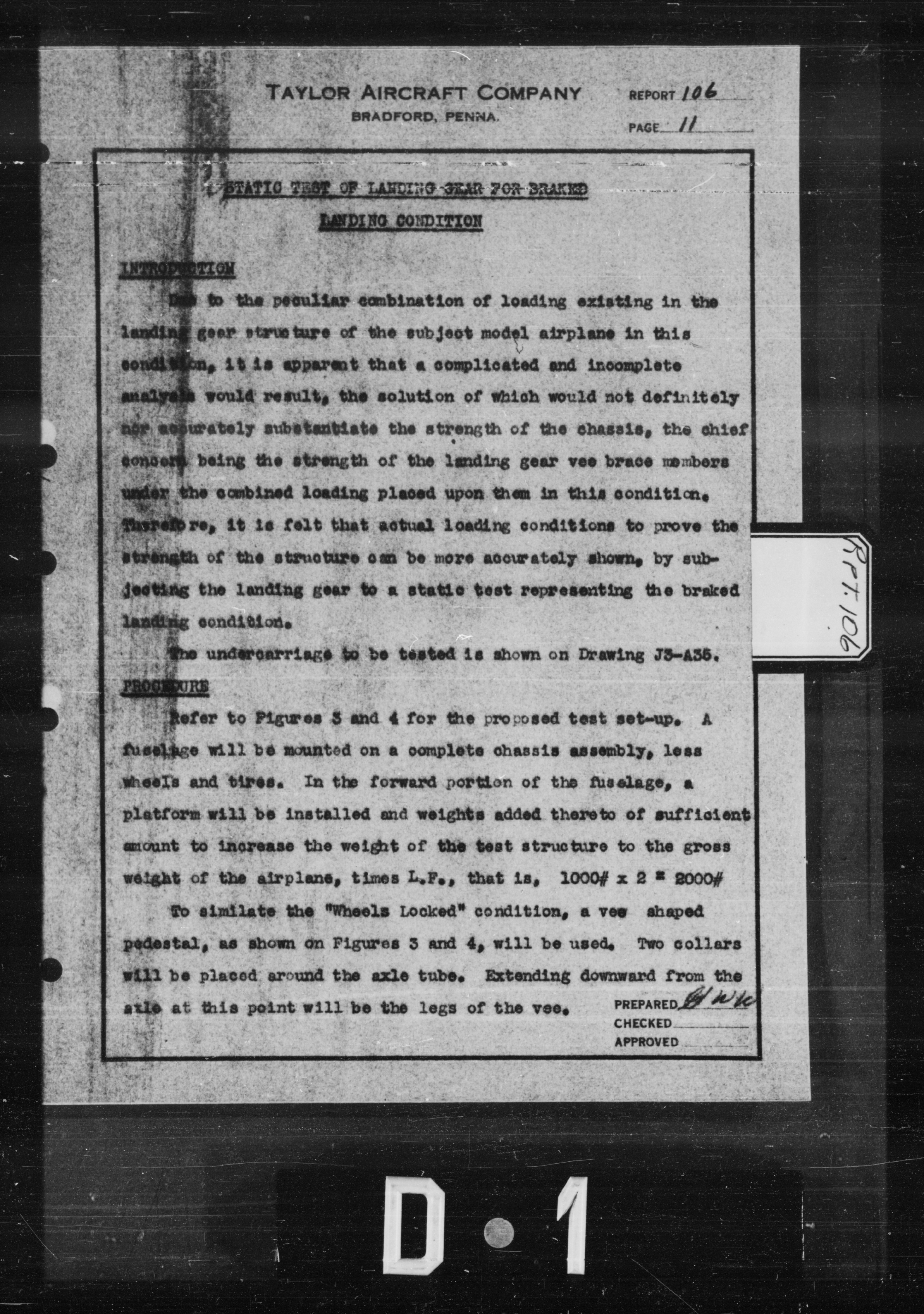 Sample page 1 from AirCorps Library document: Static Test of Landing Gear For Braked Landing Condition for L-2