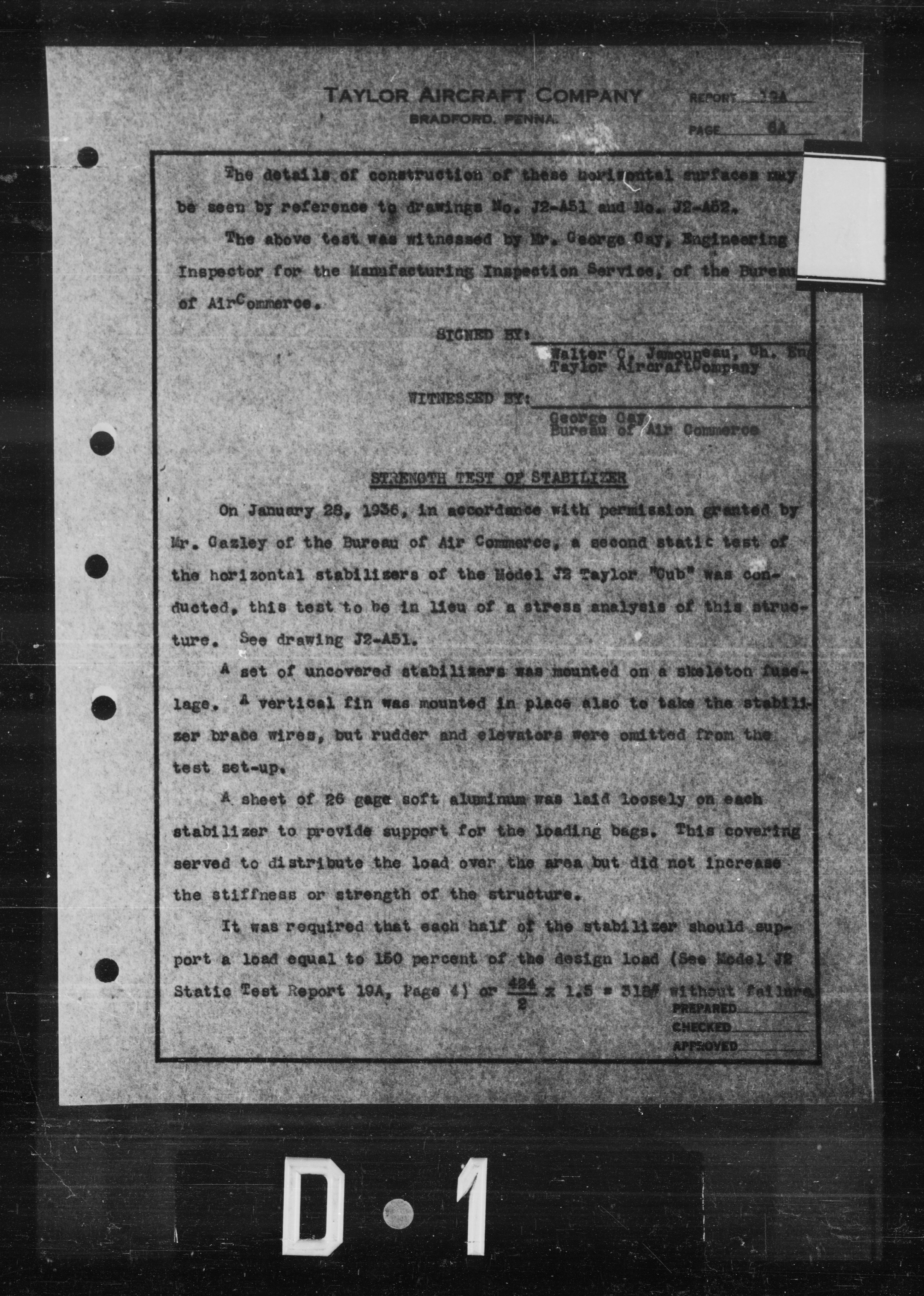 Sample page 1 from AirCorps Library document: Strength Test of Stabilizer for L-2