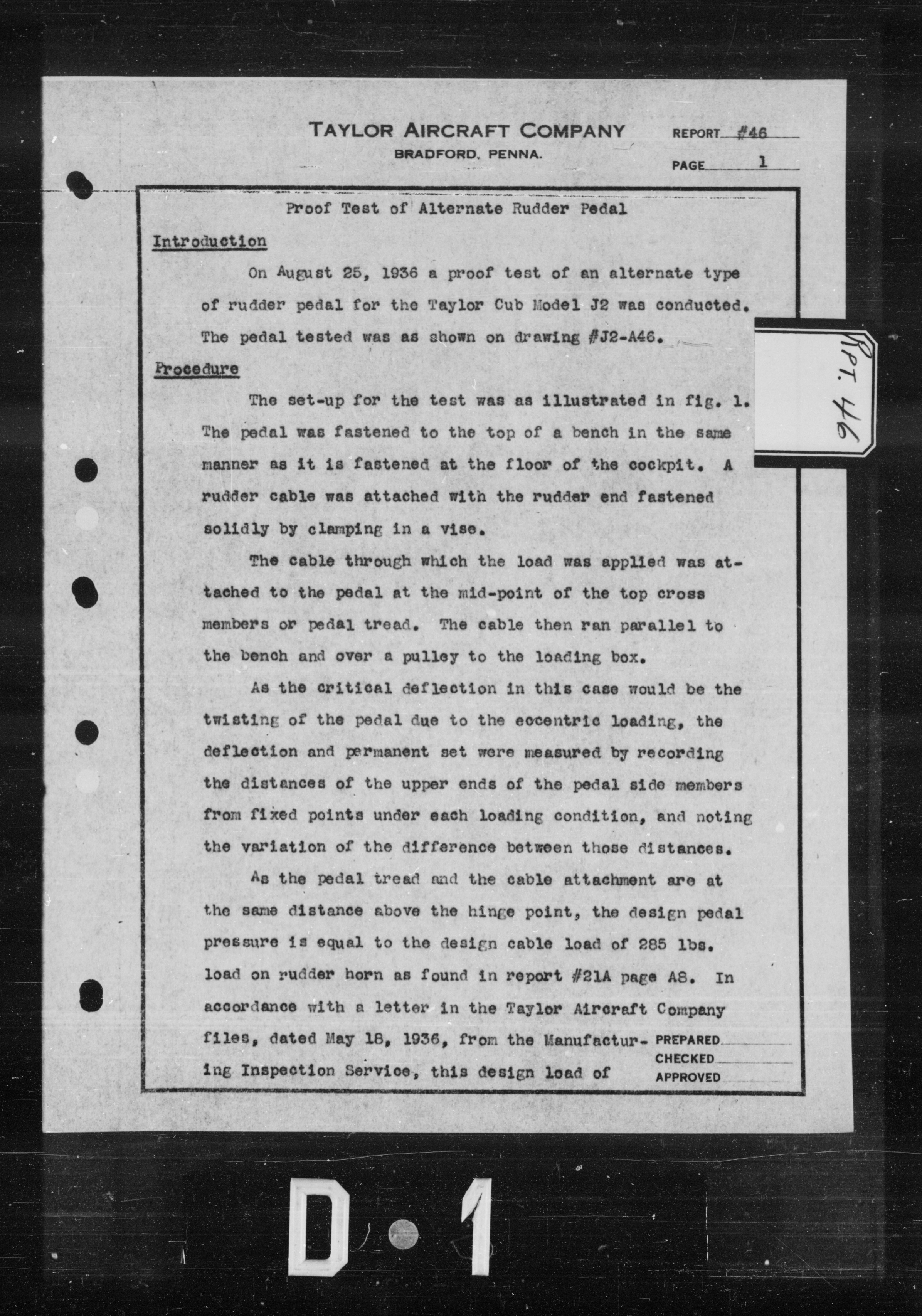Sample page 1 from AirCorps Library document: Proof Test of Alternate Rudder Pedal for L-2