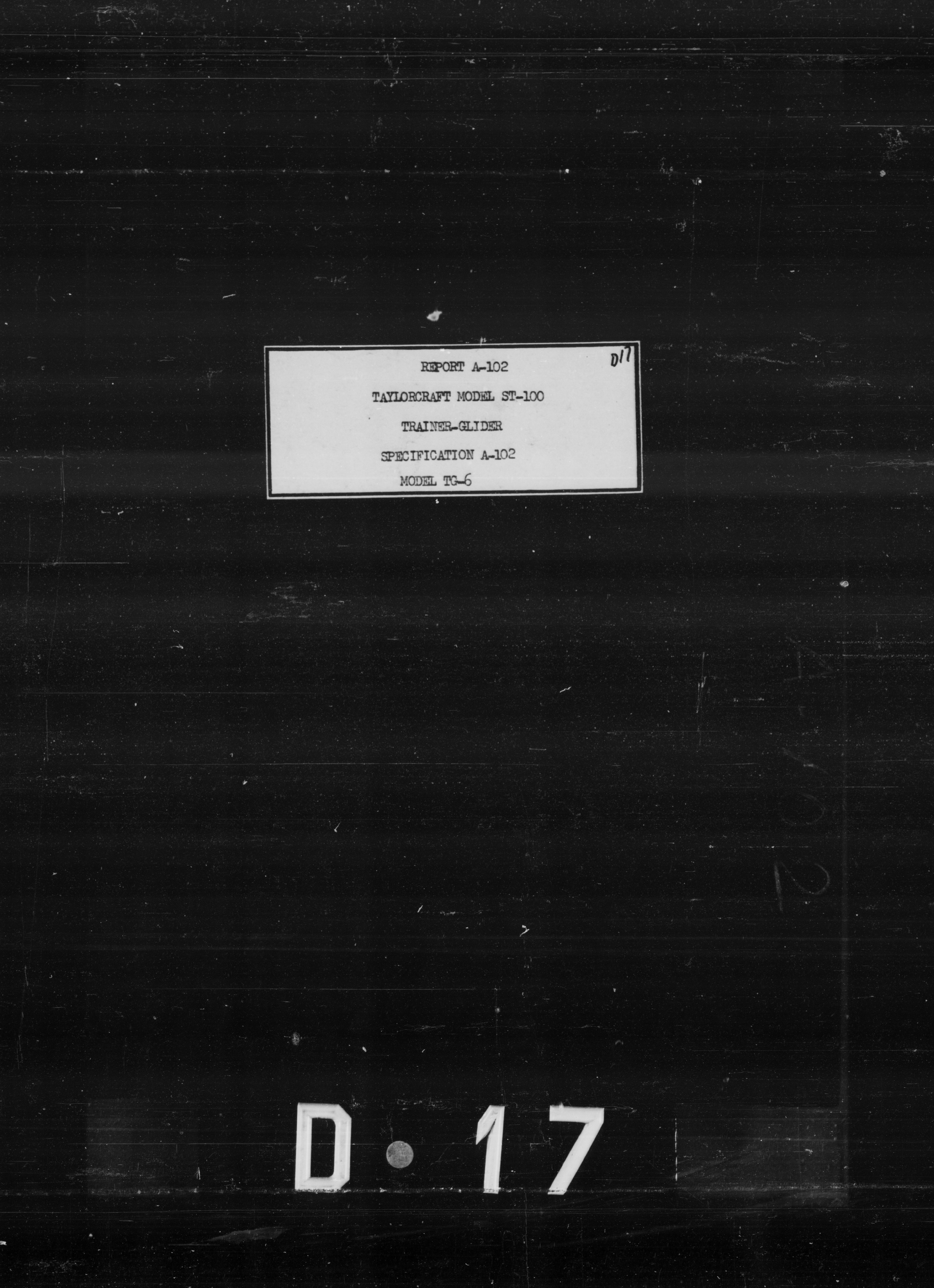 Sample page 1 from AirCorps Library document: Trainer-Glider Specification A-102 Model TG-6 for Taylorcraft Model ST-100