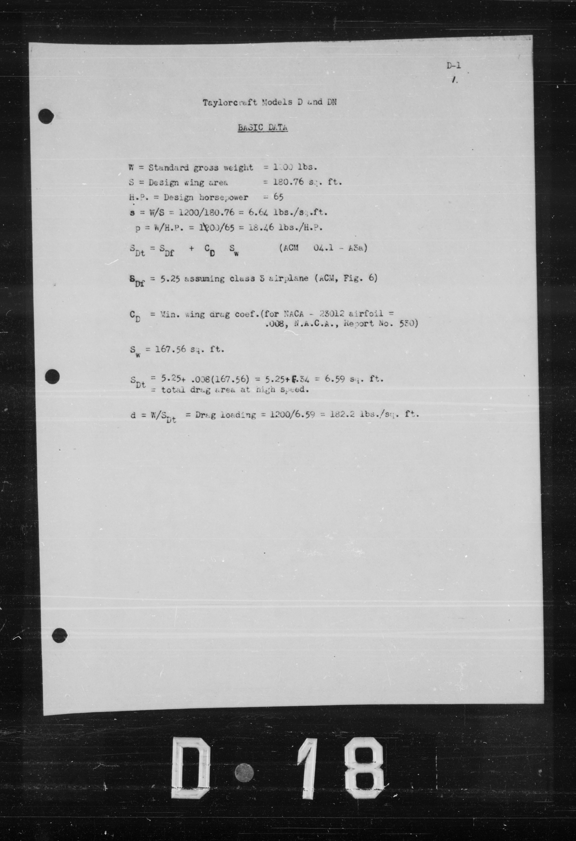 Sample page 5 from AirCorps Library document: Basic Data for Taylorcraft Specification A-100 Model DC-65D SPL A.C. YO-57