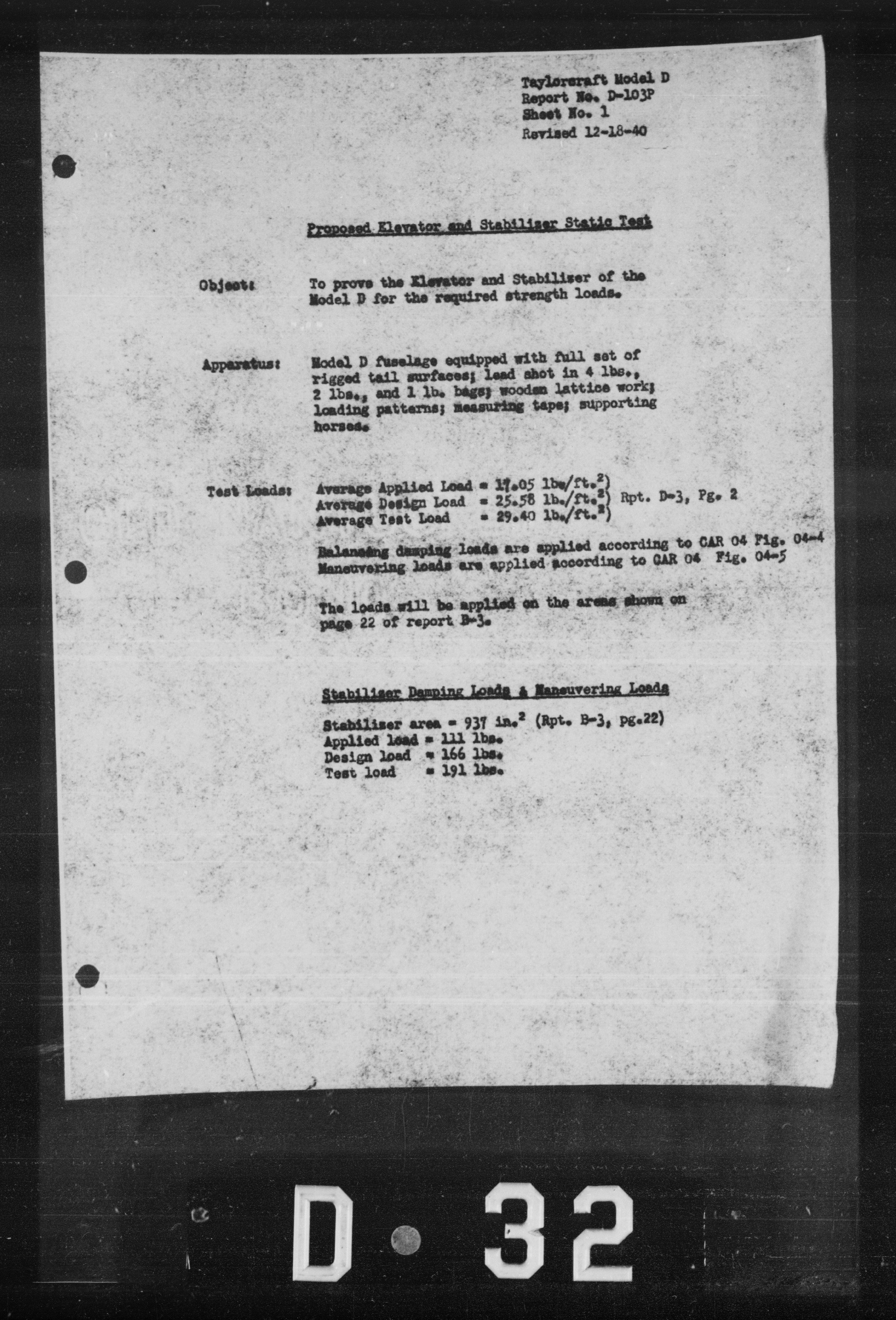 Sample page 5 from AirCorps Library document: Static Tests for Taylorcraft Specification A-100 Model DC-65D SPL A.C. Model YO-57