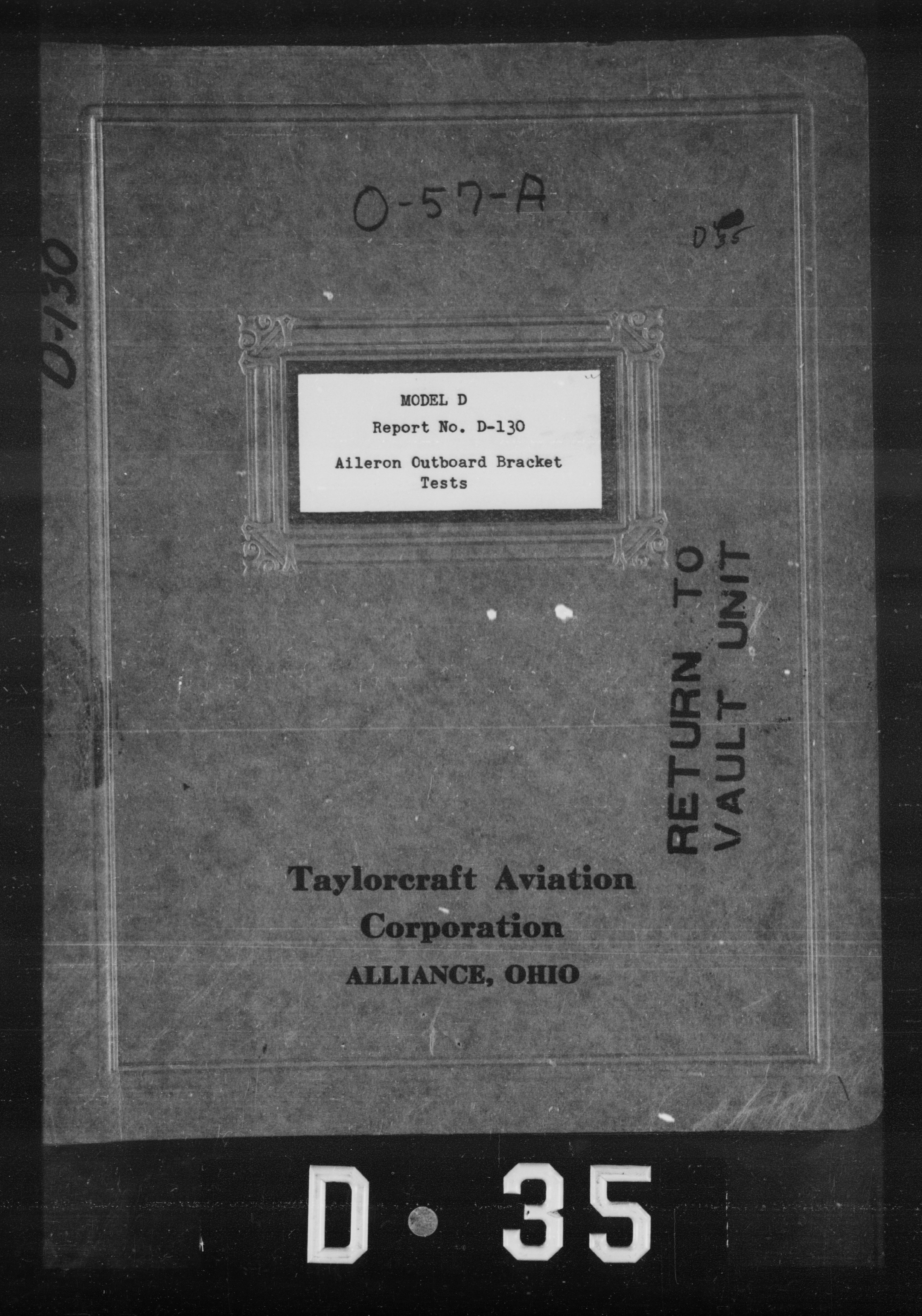 Sample page 1 from AirCorps Library document: Aileron Outboard Bracket Tests for Model D